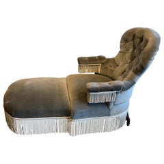 19th Century French Green Velvet Tassel Chair with Removable Foot Rest