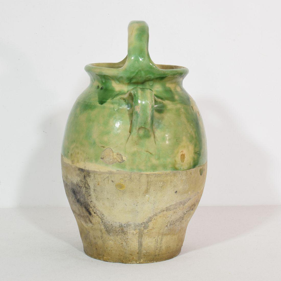 19th Century, French Green/ Yellow Glazed Earthenware Jug or Water Cruche 2