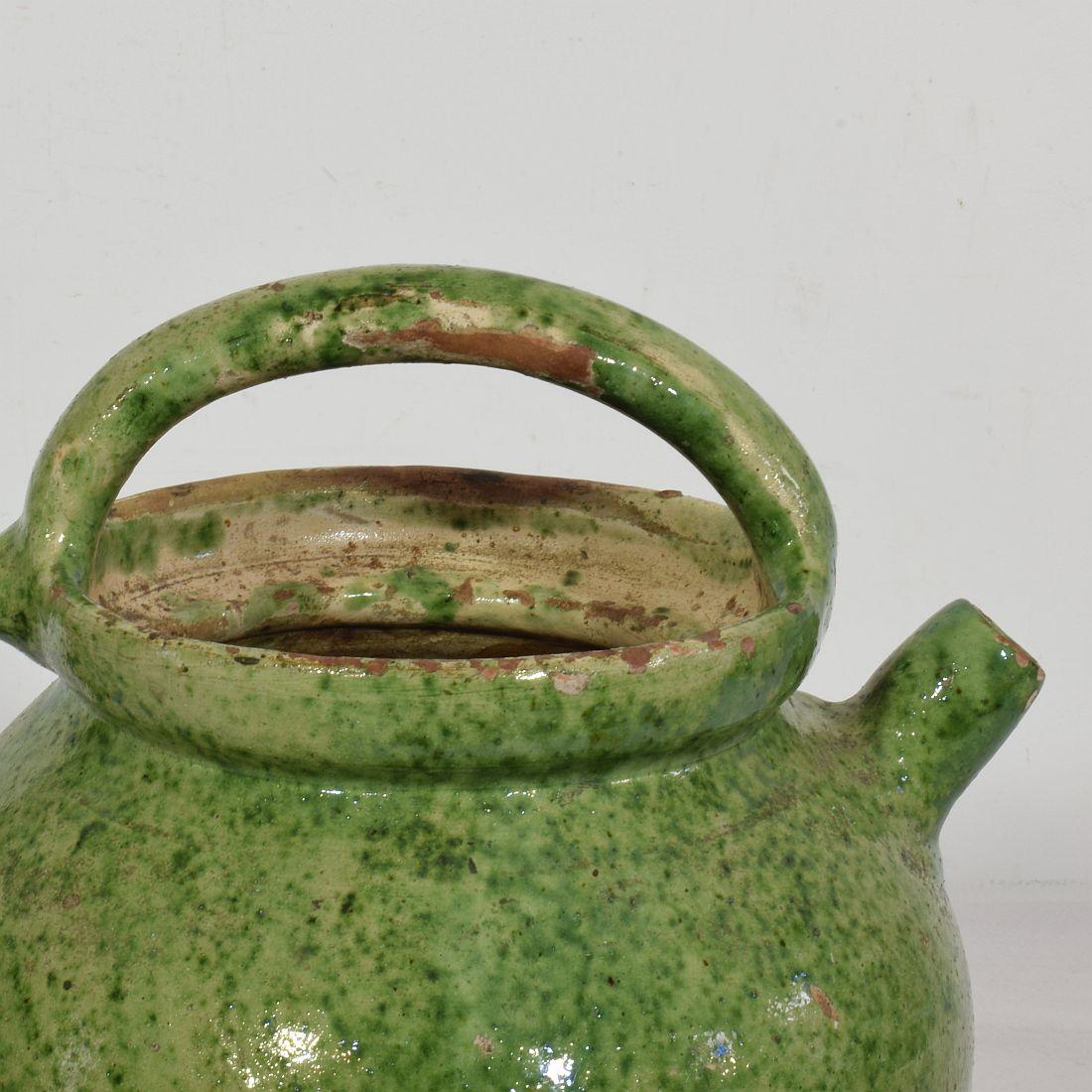 19th Century, French Green/ Yellow Glazed Earthenware Jug or Water Cruche For Sale 3