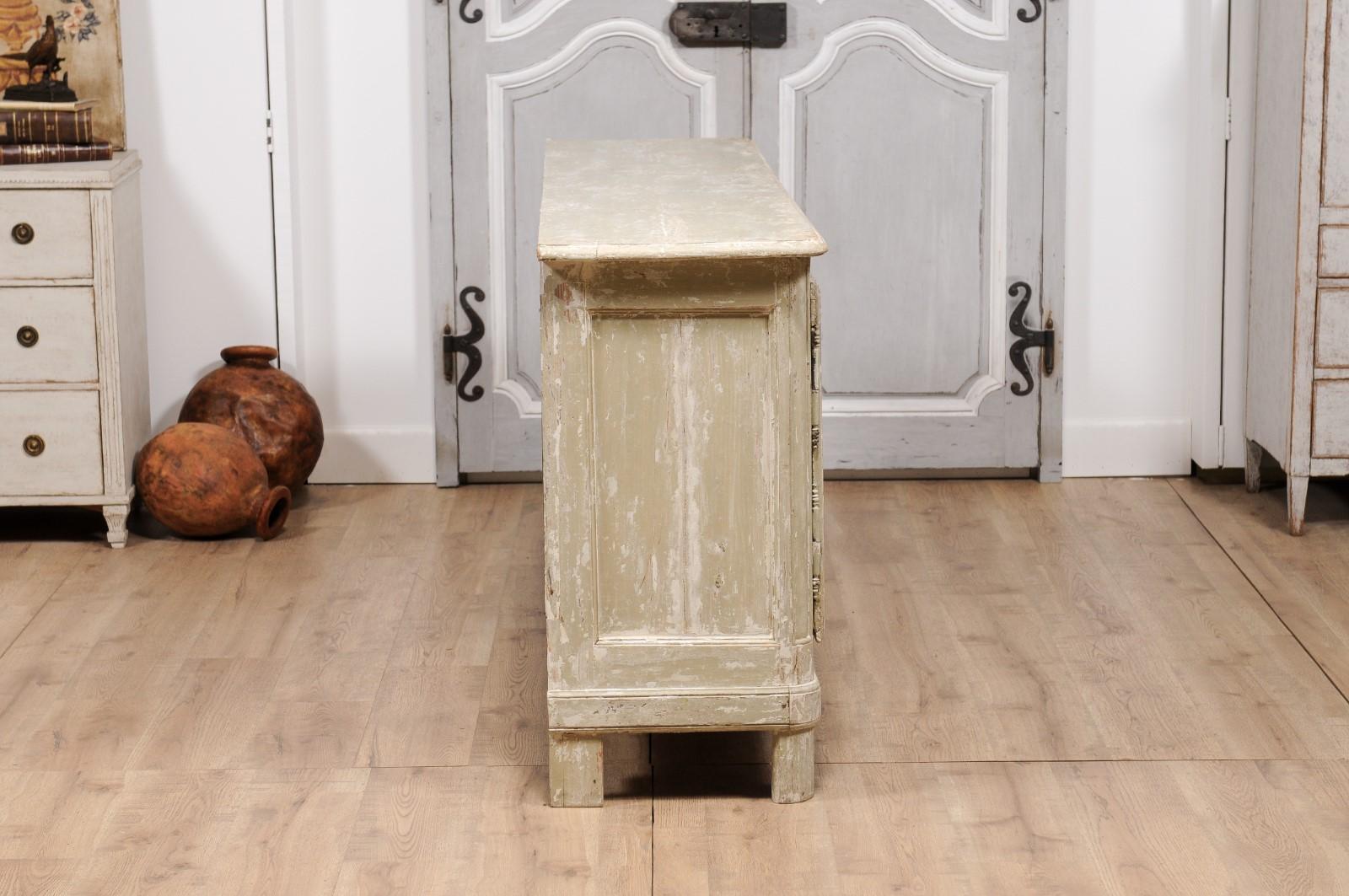 19th Century French Grey Beige Painted Three-Door Enfilade with Rustic Character 1