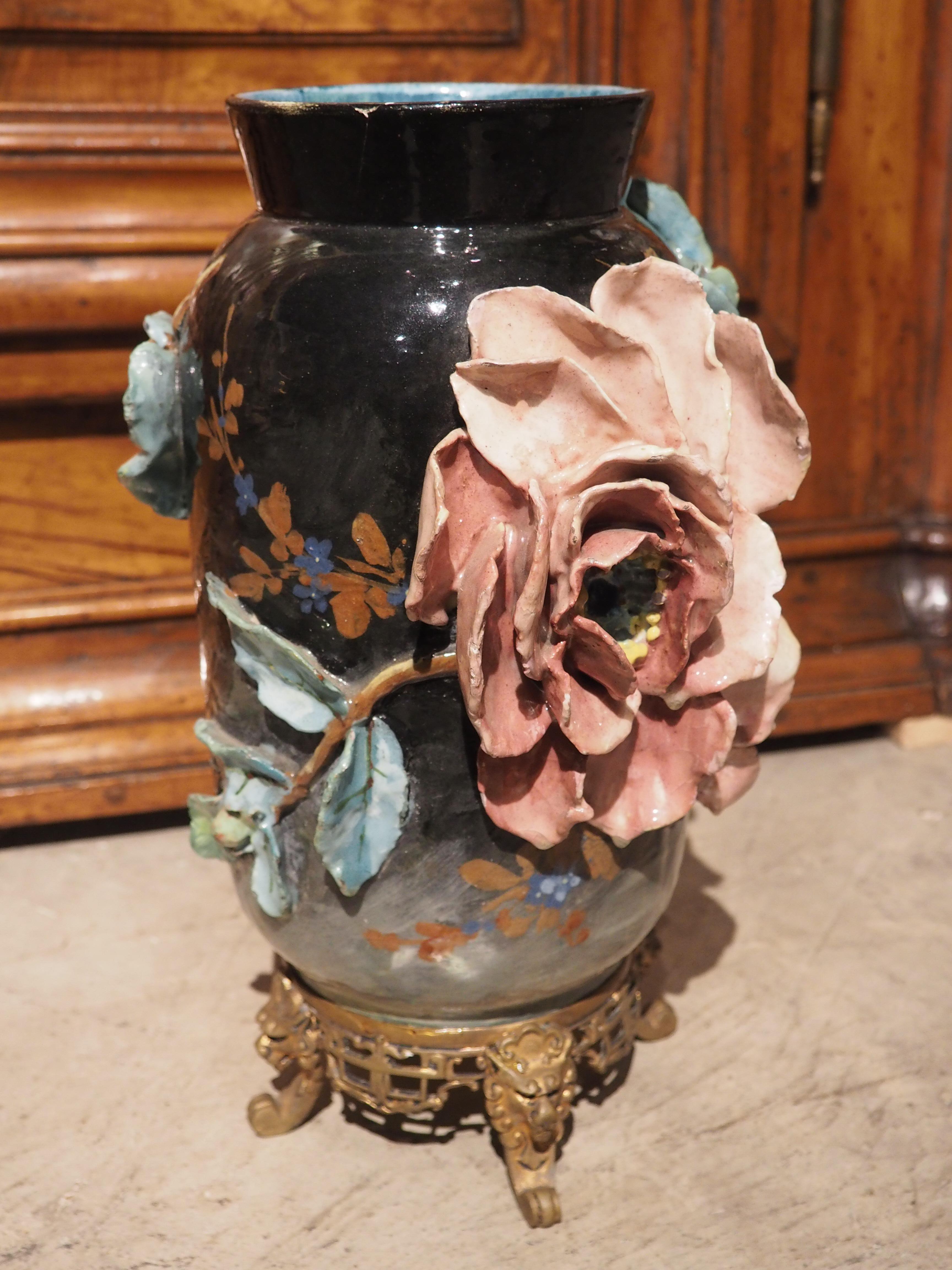 19th Century French Gros Relief Barbotine Vase by Edouard Gilles For Sale 5