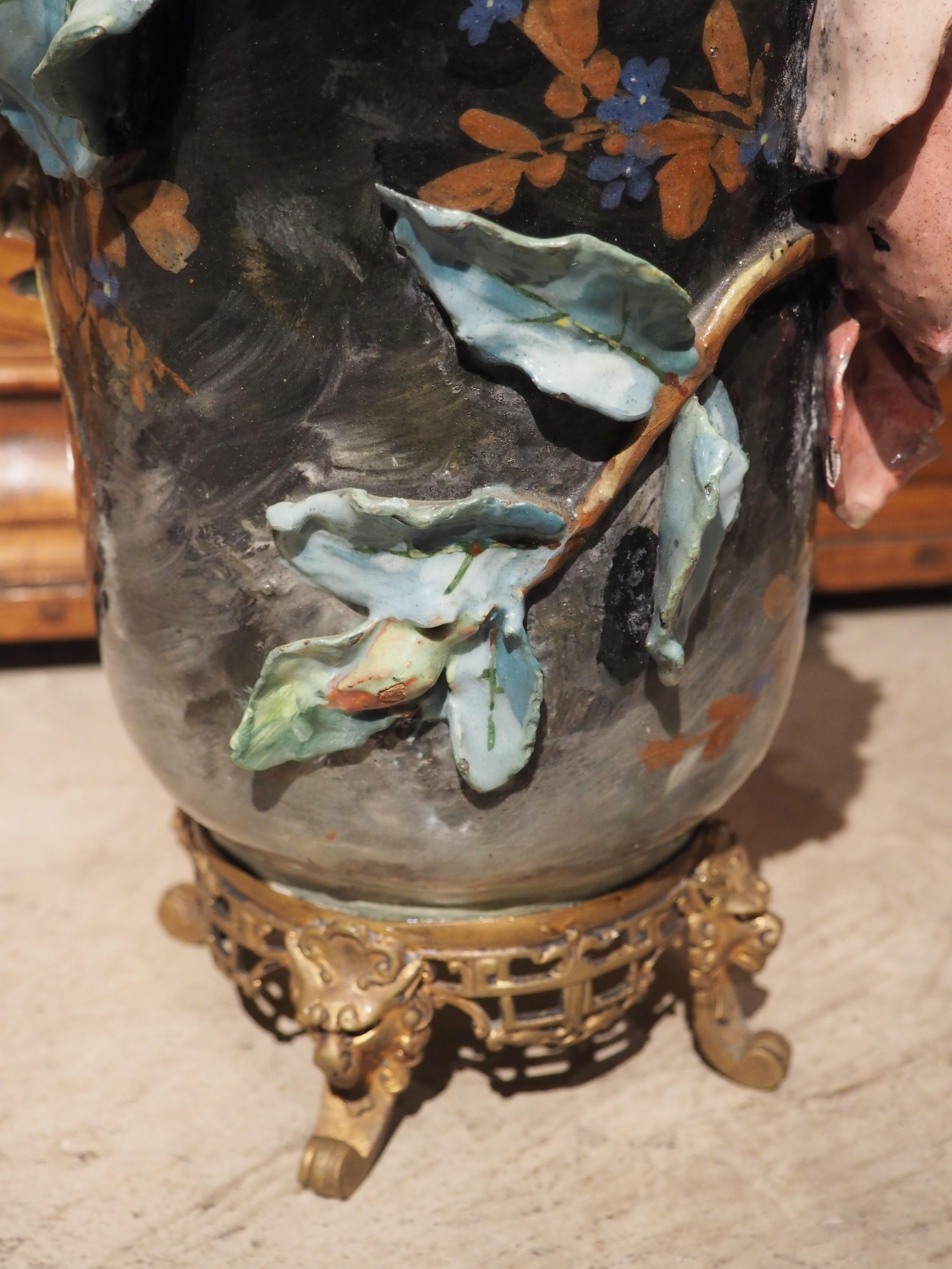 19th Century French Gros Relief Barbotine Vase by Edouard Gilles In Good Condition For Sale In Dallas, TX