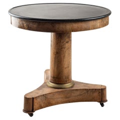 19th Century French Gueridon Granite Table Top on Wooden Base with Brass Castors