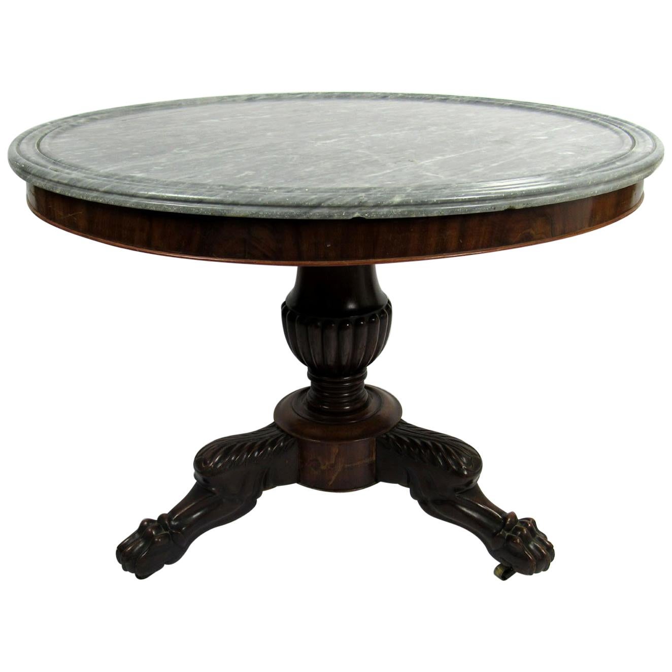 19th Century French Gueridon Table with Bleu Turquin Marble Top For Sale