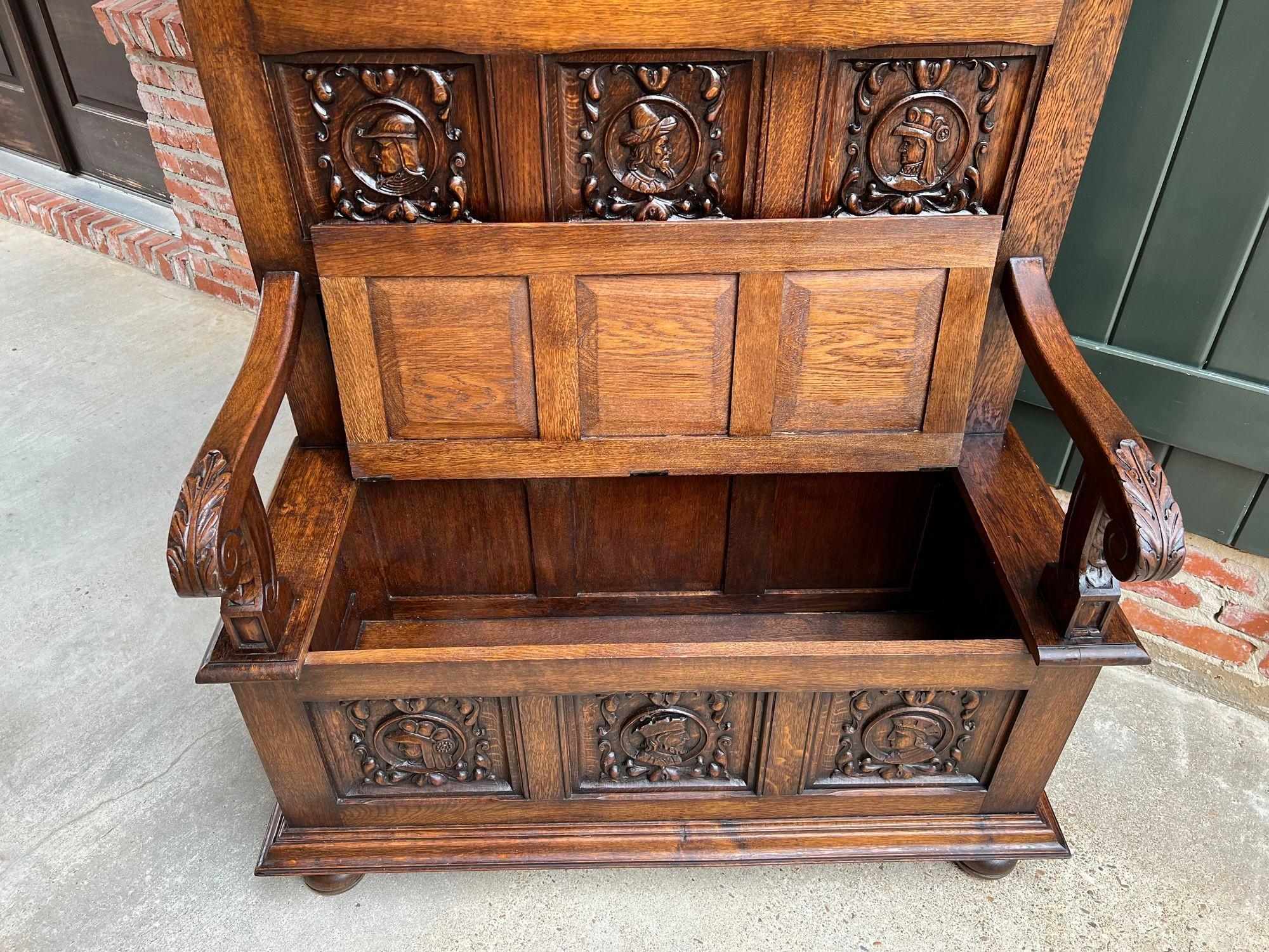 19th Century, French Hall Bench Settle Renaissance Carved Oak Breton Brittany For Sale 7
