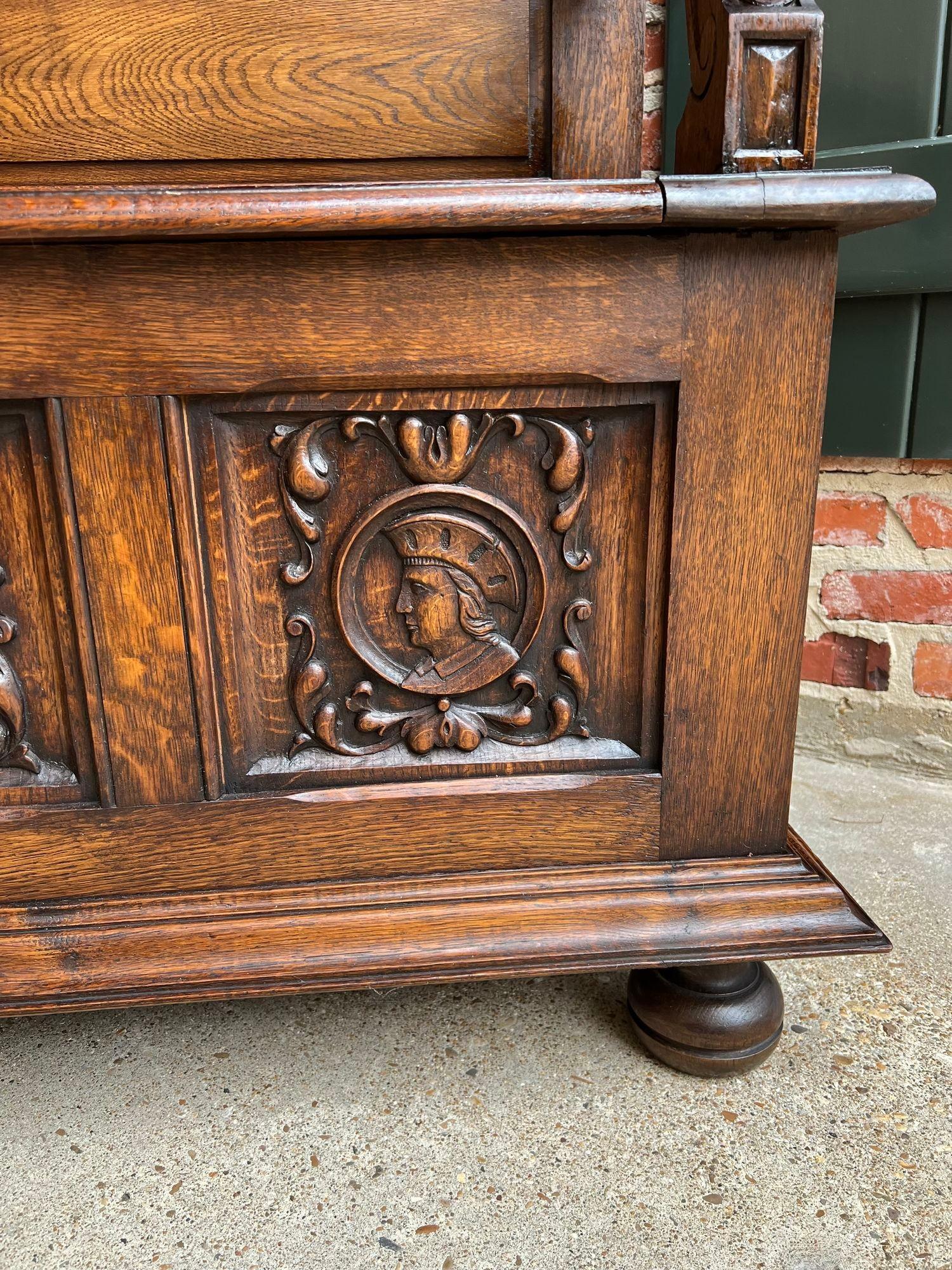 Antique French Hall Bench Settle Renaissance Carved Oak Breton Brittany c1890 13