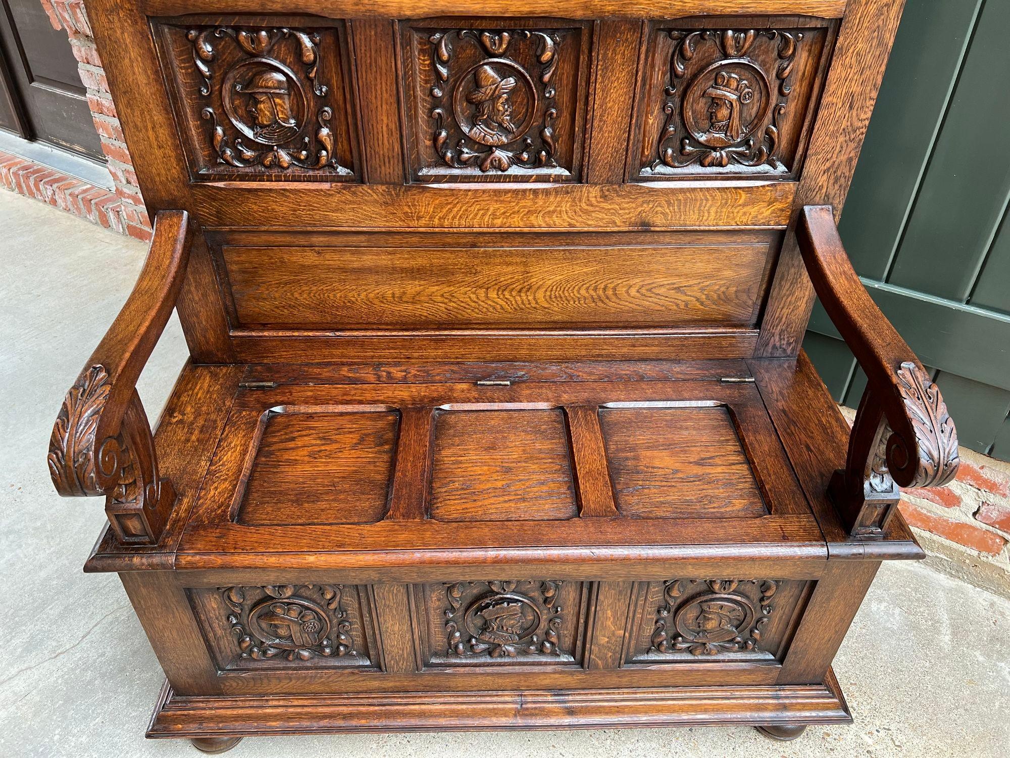 19th Century, French Hall Bench Settle Renaissance Carved Oak Breton Brittany For Sale 4