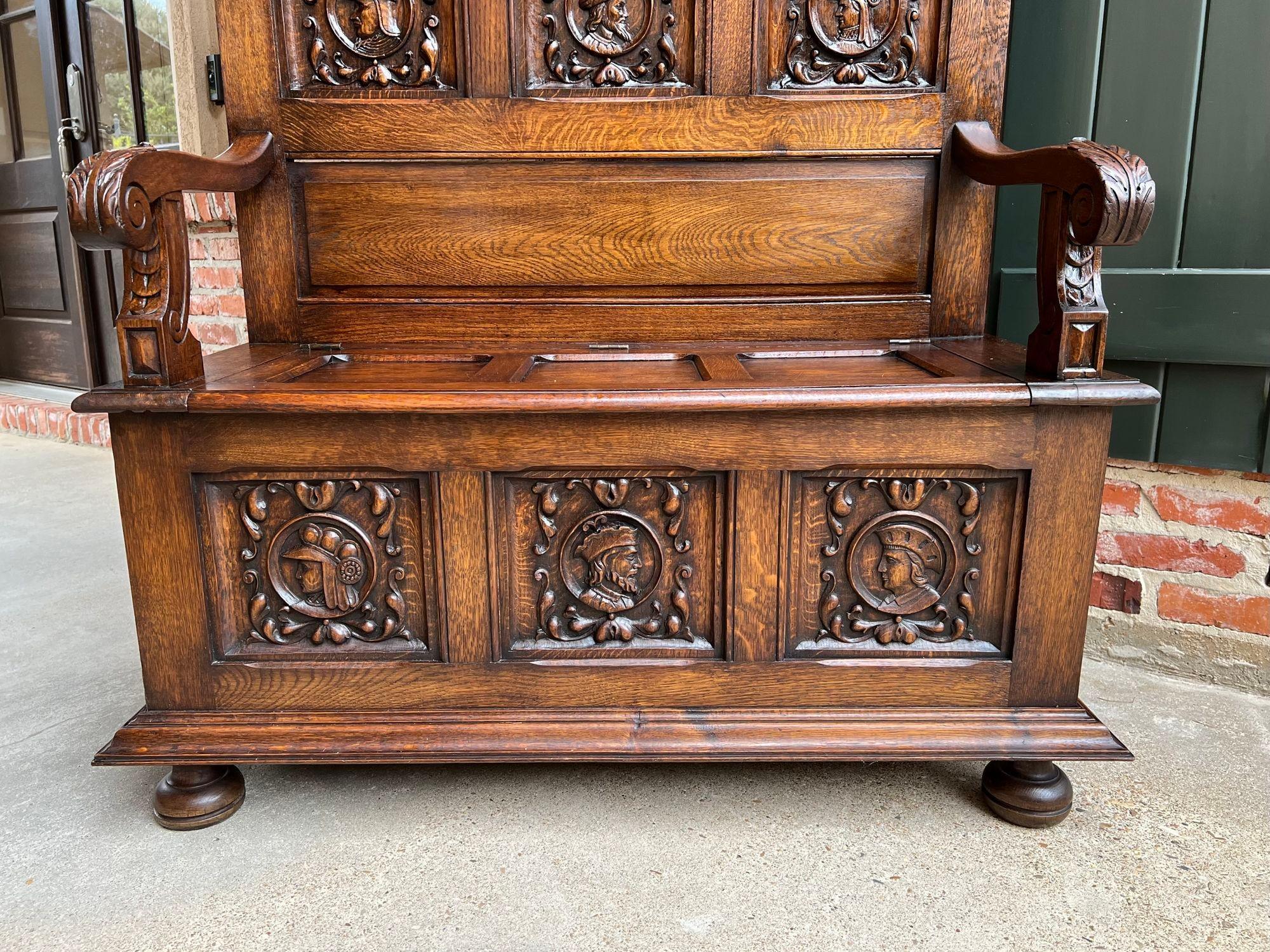 19th Century, French Hall Bench Settle Renaissance Carved Oak Breton Brittany For Sale 5