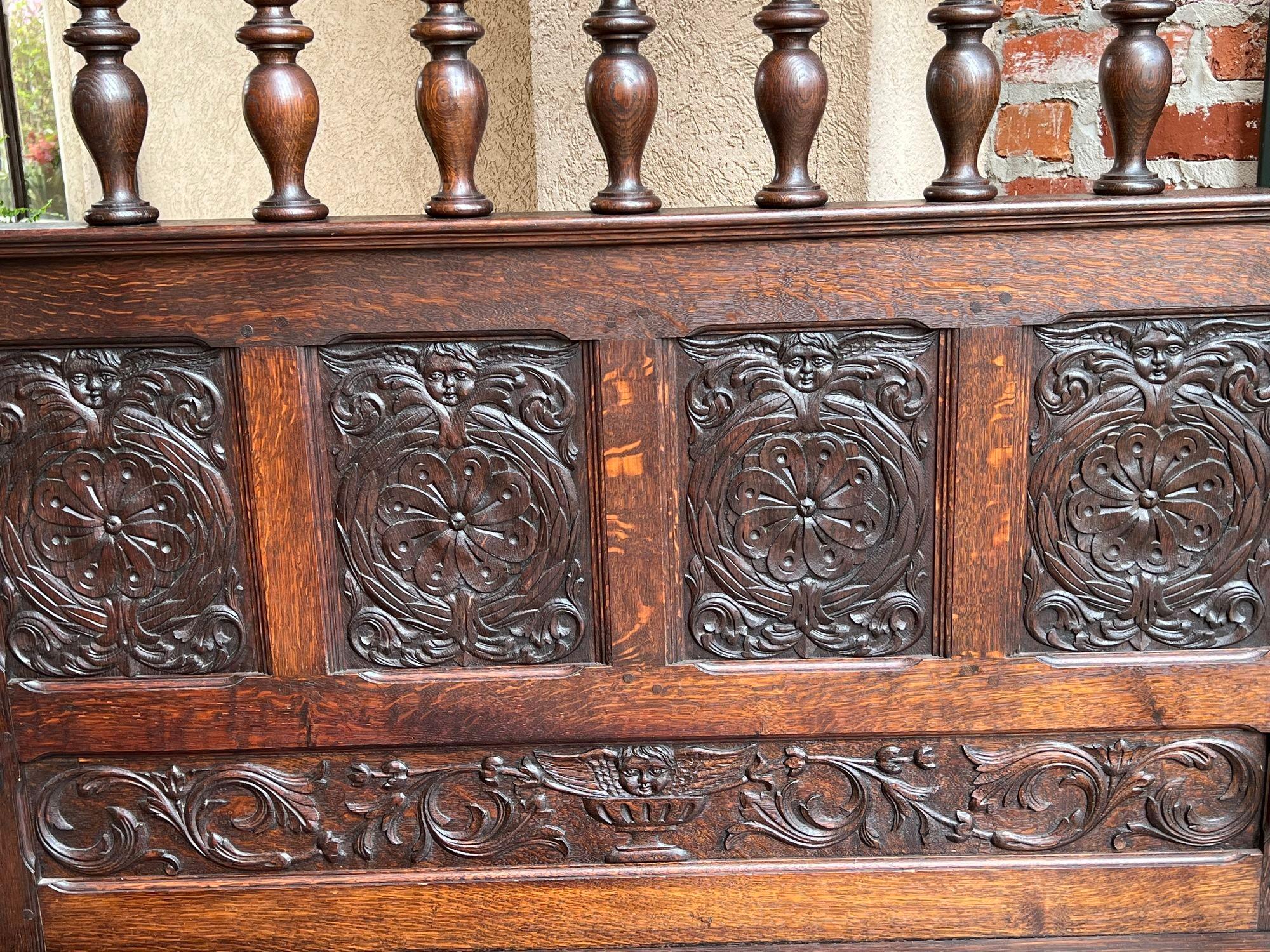 19th Century French Hall Bench Settle Renaissance Carved Oak Cherub Black Forest For Sale 12