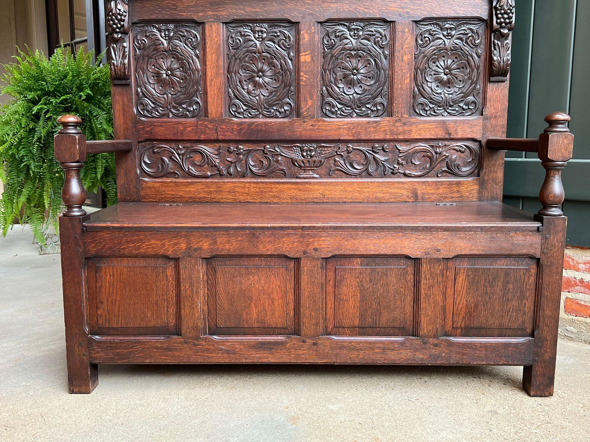 19th Century French Hall Bench Settle Renaissance Carved Oak Cherub Black Forest For Sale 2