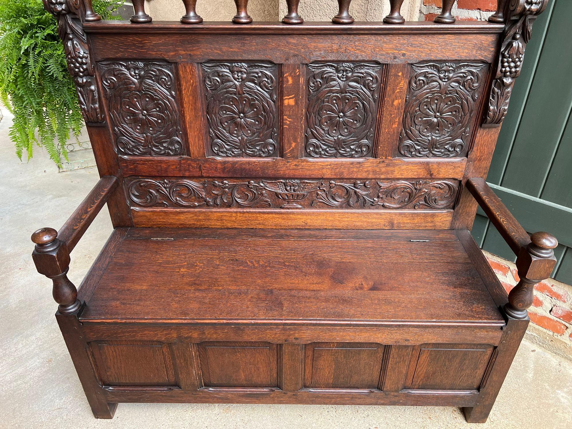 19th Century French Hall Bench Settle Renaissance Carved Oak Cherub Black Forest For Sale 3