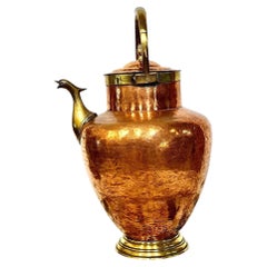 19th Century French Hammered Copper and Brass Jug or Pitcher with Dolphin Spout