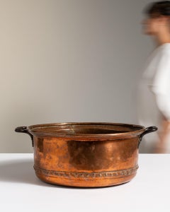 19th Century French Hammered Copper Cauldron, Antique Serveware