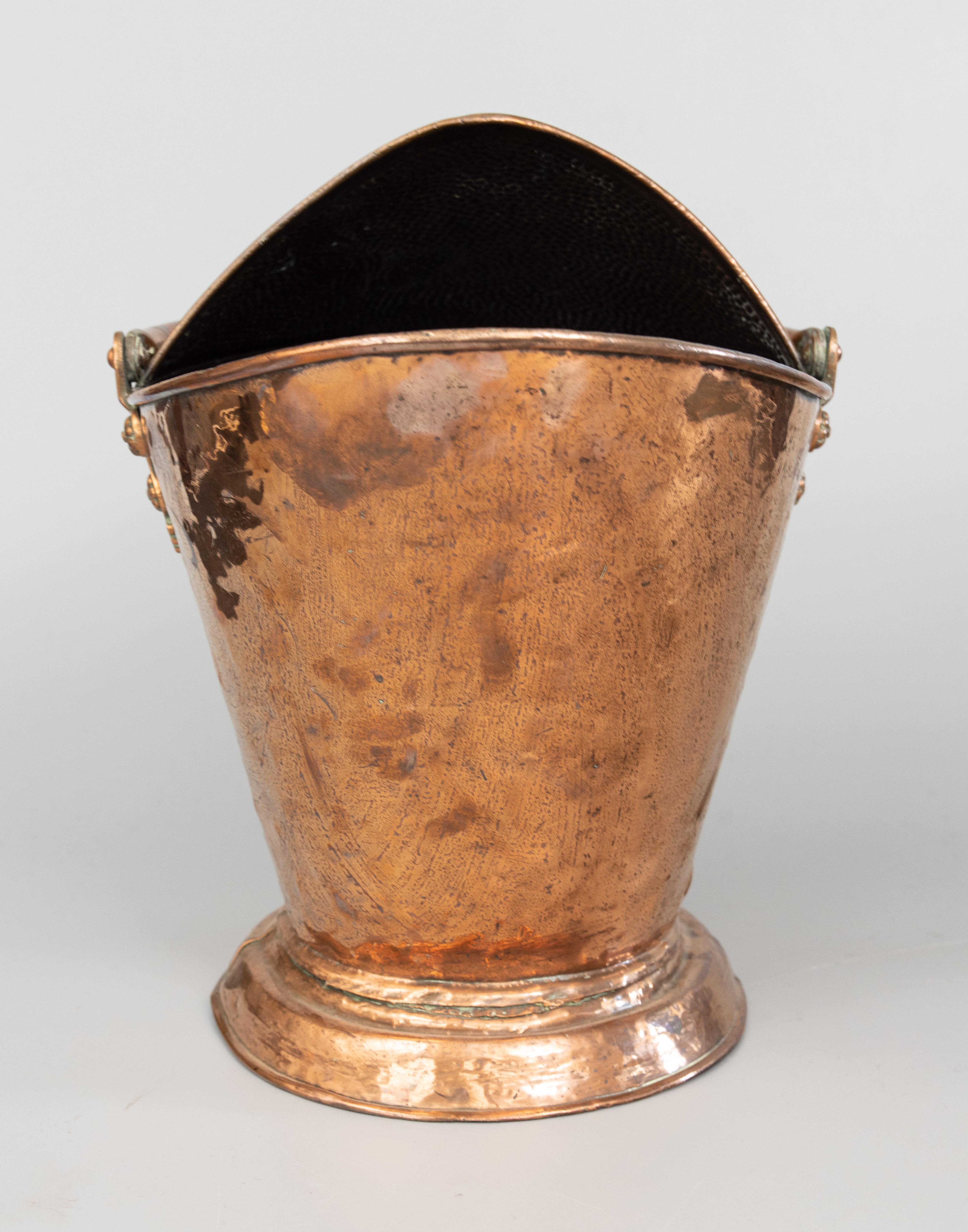 Brass 19th Century French Hammered Copper Coal Hod Scuttle Bucket Jardiniere Planter