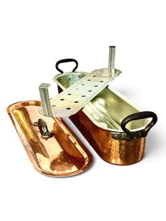 19th Century French Hammered Copper Fish Poacher with Lid and Drainer