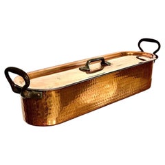 19th Century French Hammered Copper Fish Poacher with Lid and Drainer