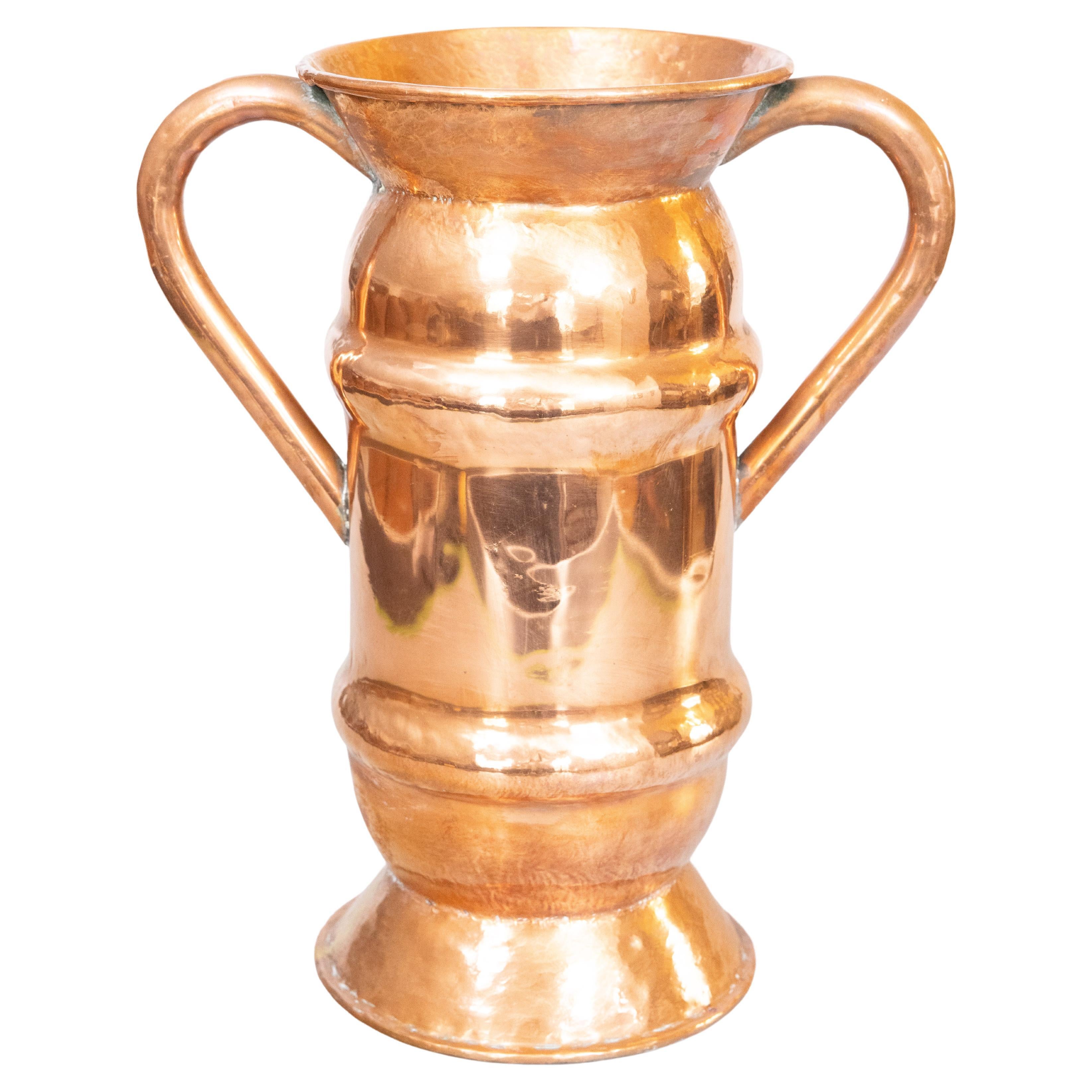 19th Century French Hammered Copper Floor Vase With Handles Umbrella Stand