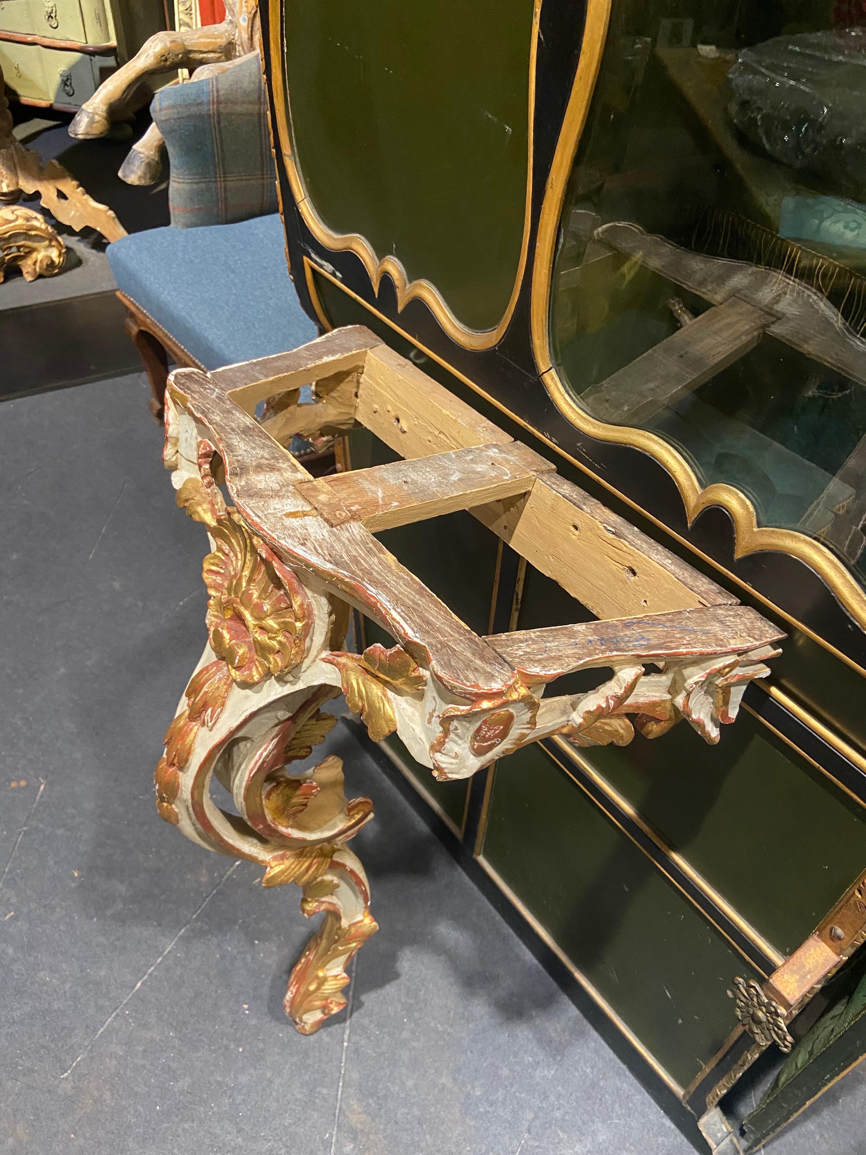 Hand-Carved 19th Century French Hand Carved and Painted Console in Louis XV Style For Sale