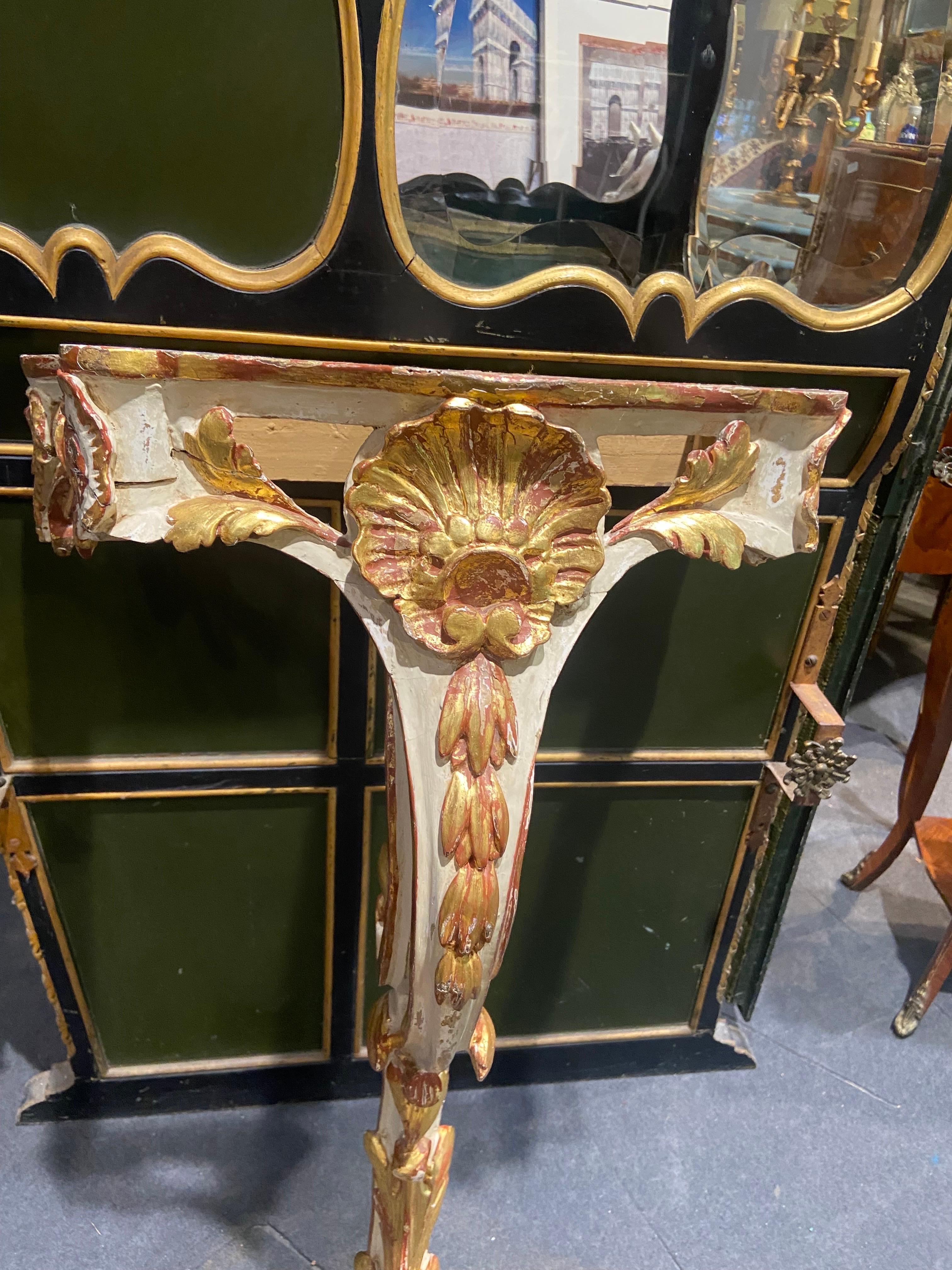 19th Century French Hand Carved and Painted Console in Louis XV Style For Sale 1
