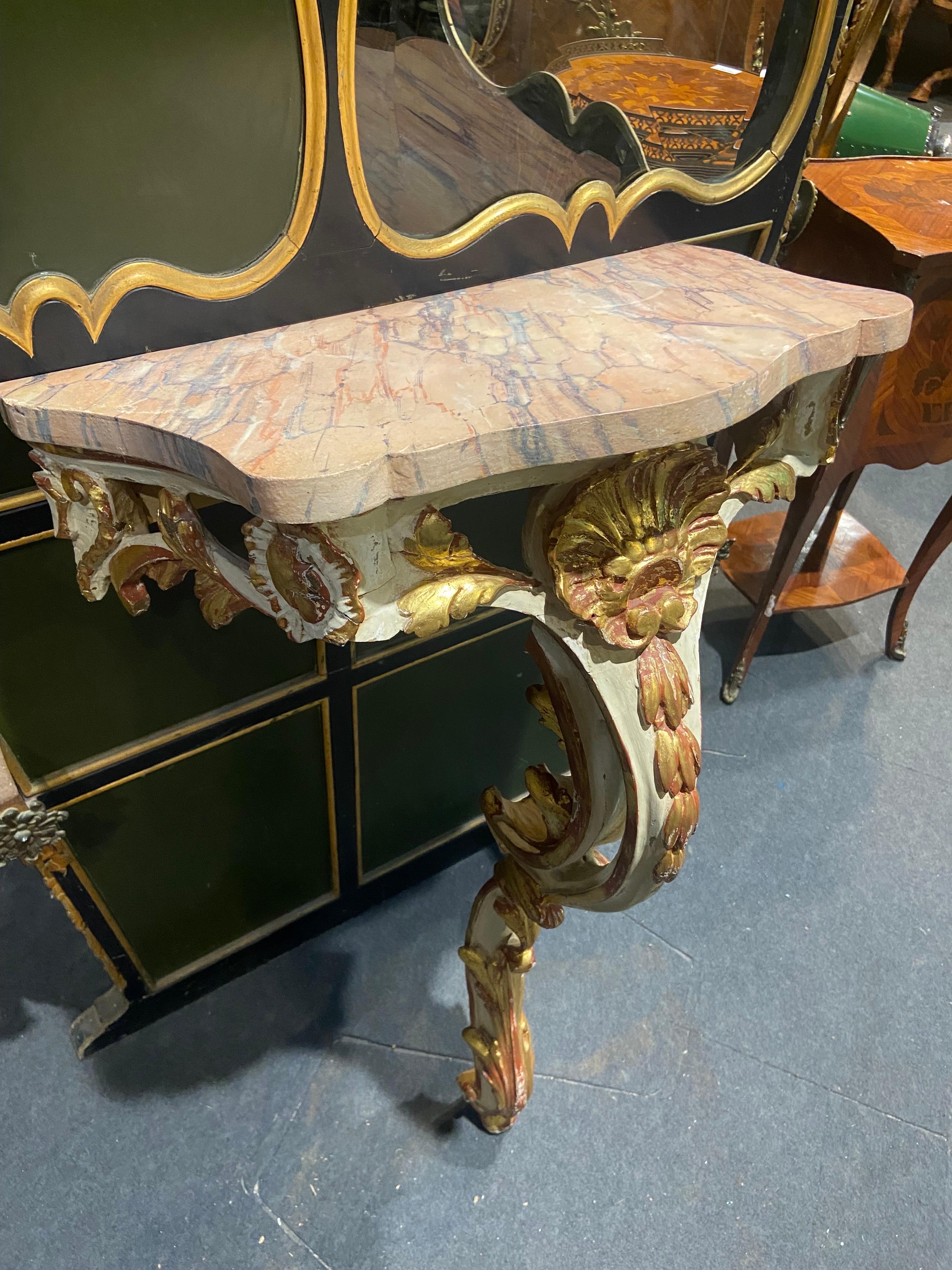 19th Century French Hand Carved and Painted Console in Louis XV Style For Sale 4
