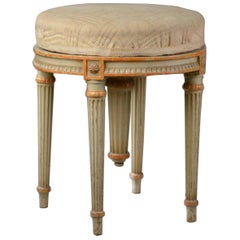 19th Century French Hand Carved and Painted Round Adjustable Piano Stool