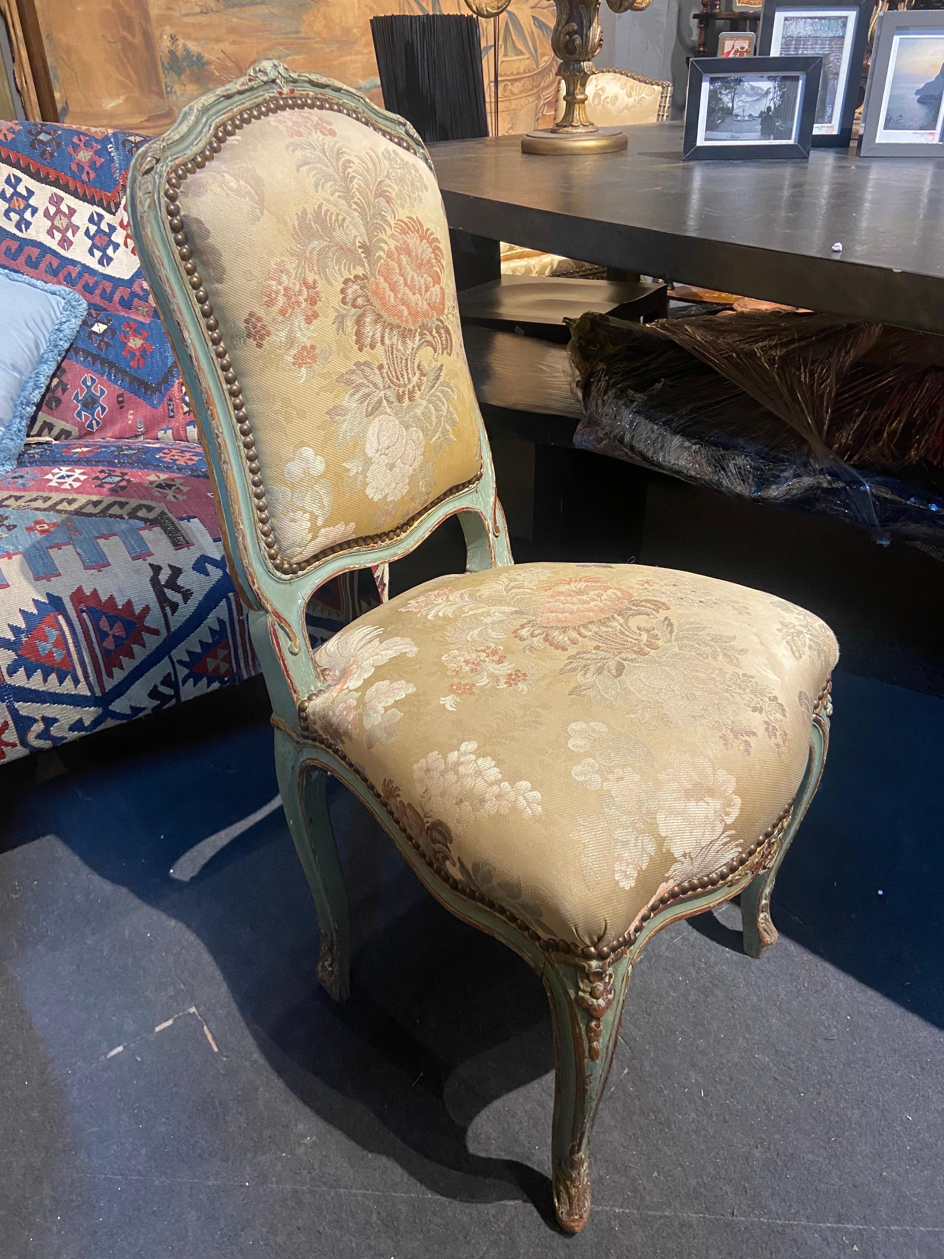 19th Century French Hand Carved and Painted side Chair in Louis XV Style For Sale 5