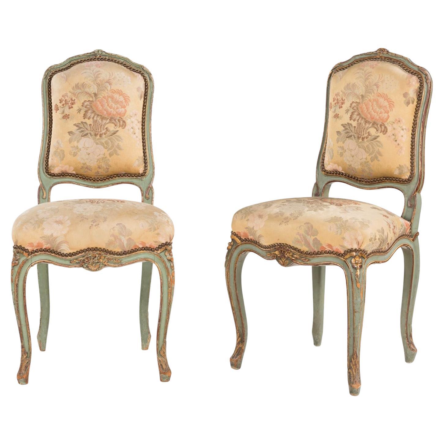 19th Century French Hand Carved and Painted side Chair in Louis XV Style