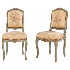 Antique 19th Century French Hand Carved and Painted side Chairs in Louis XV Style