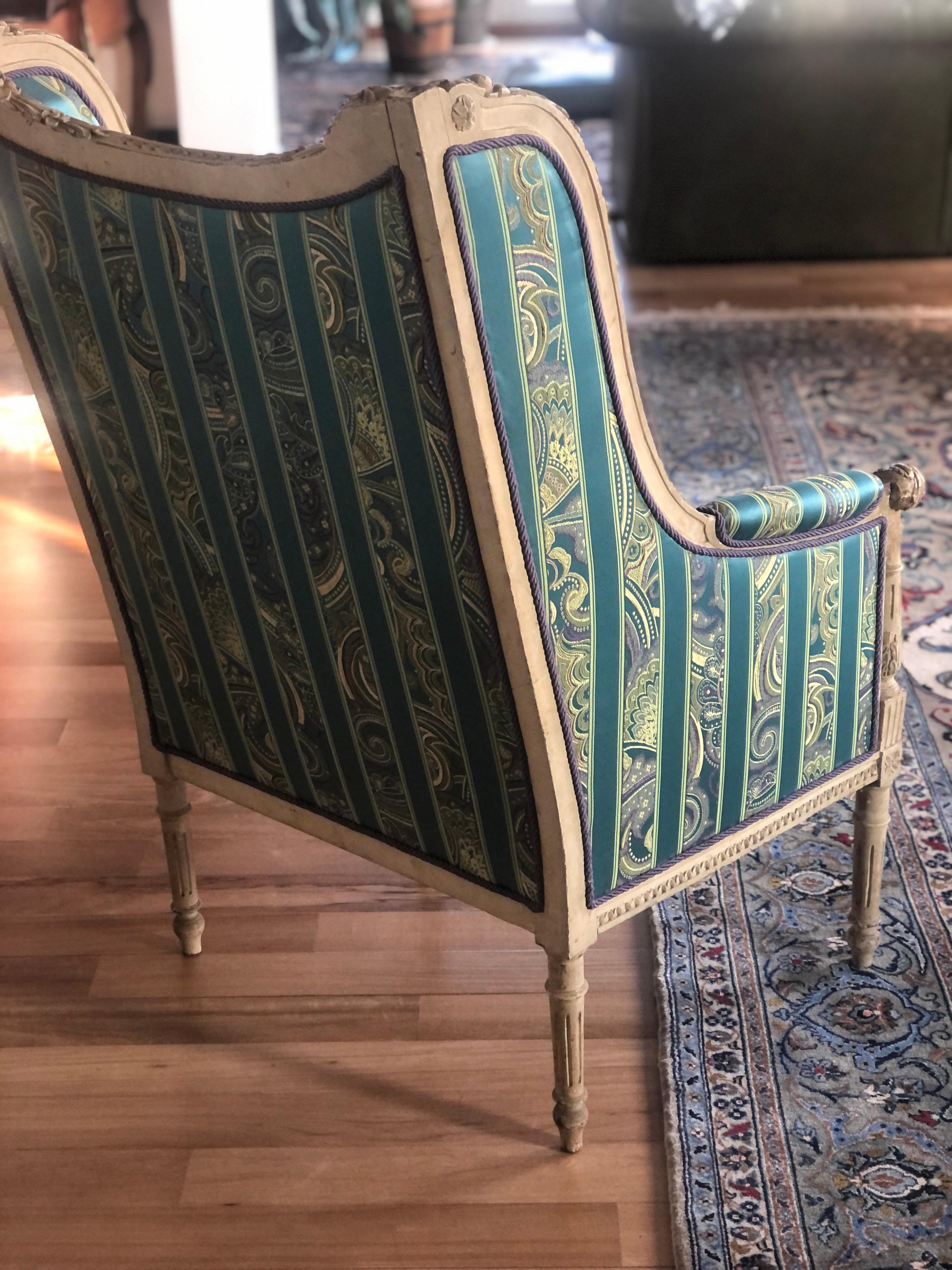 Hand-Carved 19th Century French Hand Carved Bergere Chairs - Armchairs in Louis XVI Style For Sale