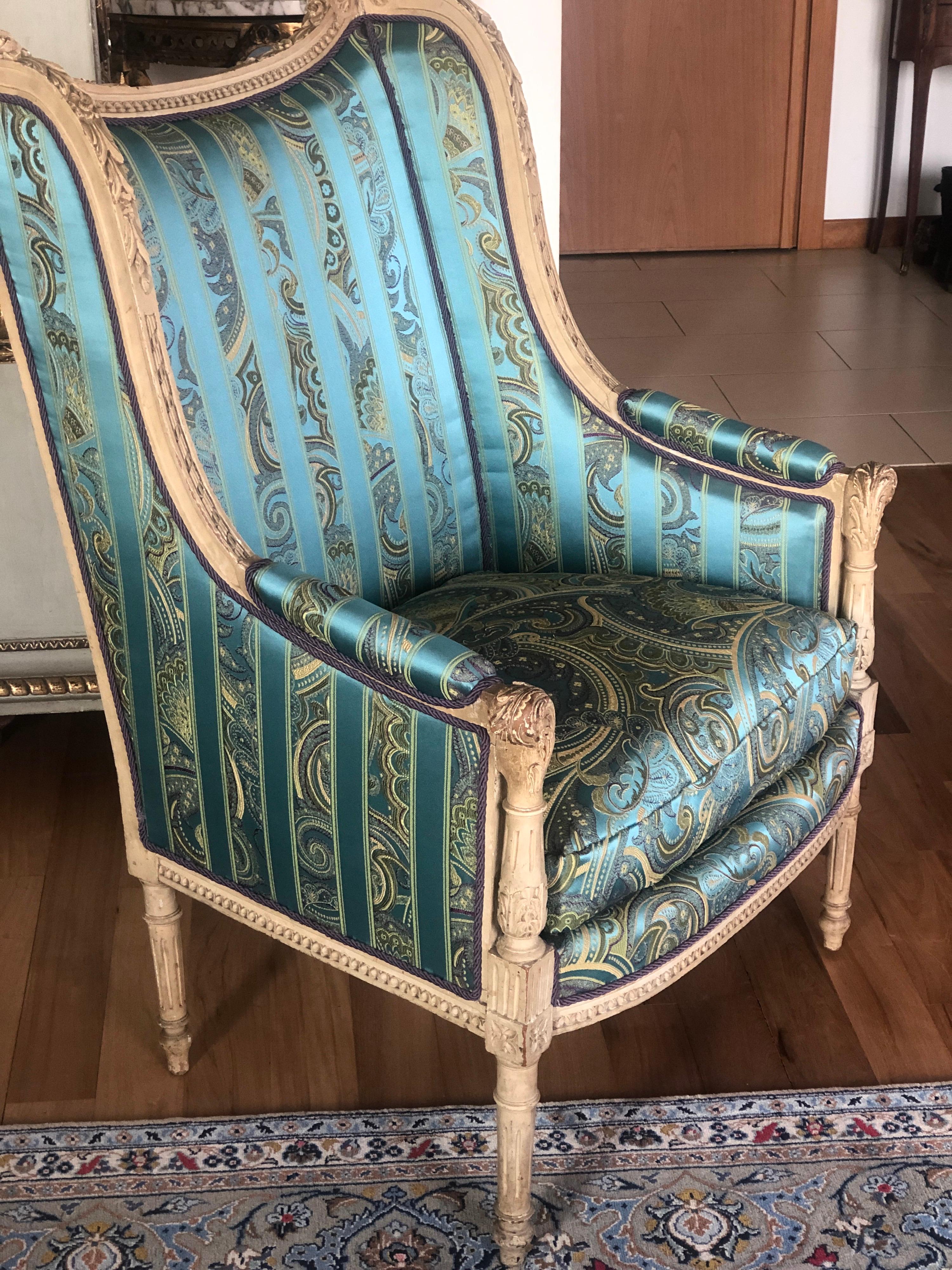 19th Century French Hand Carved Bergere Chairs - Armchairs in Louis XVI Style In Good Condition For Sale In Sofia, BG