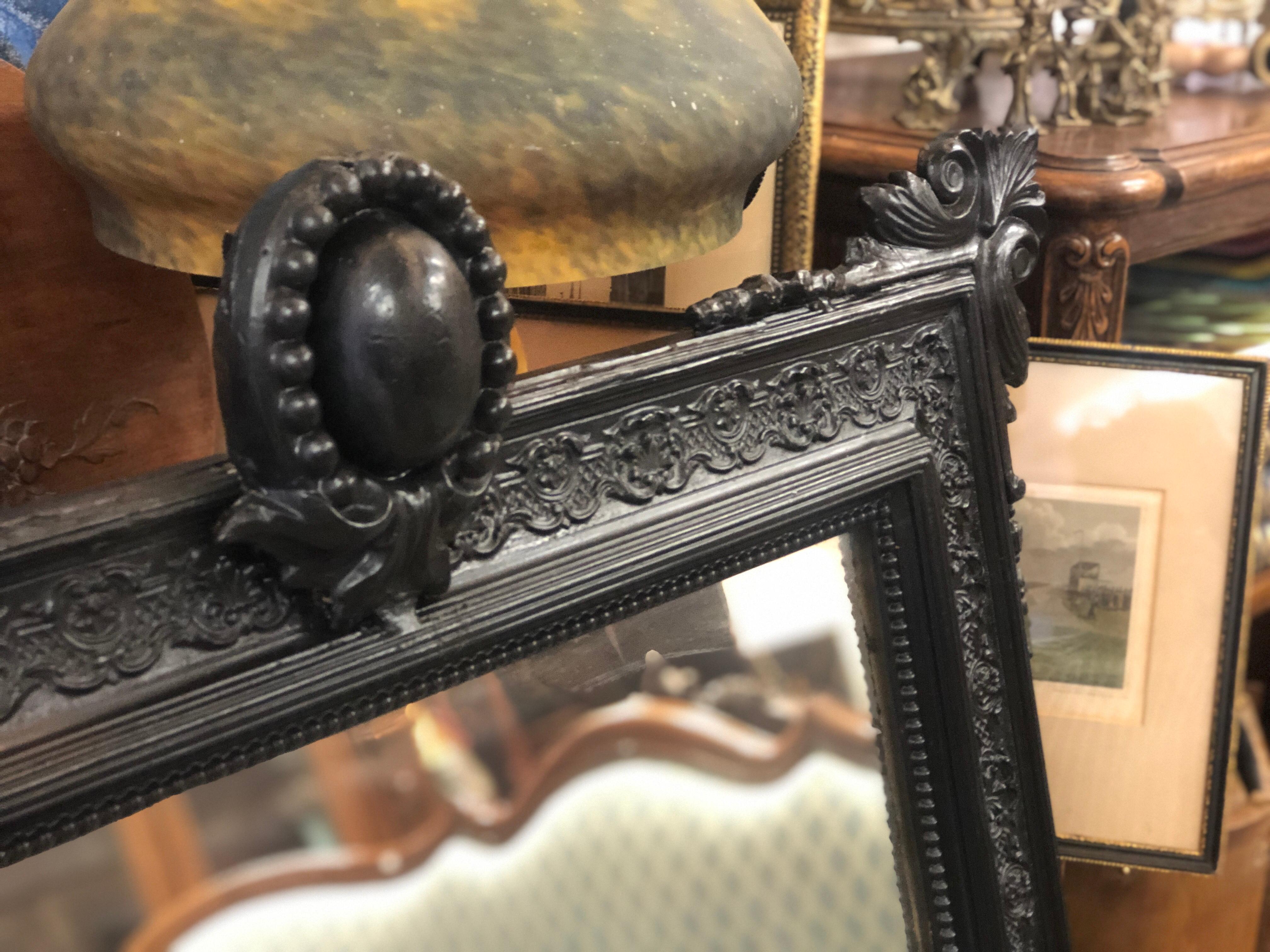 19th Century French Hand Carved Black Walnut Mirror with Original Crystal Glass In Good Condition In Sofia, BG
