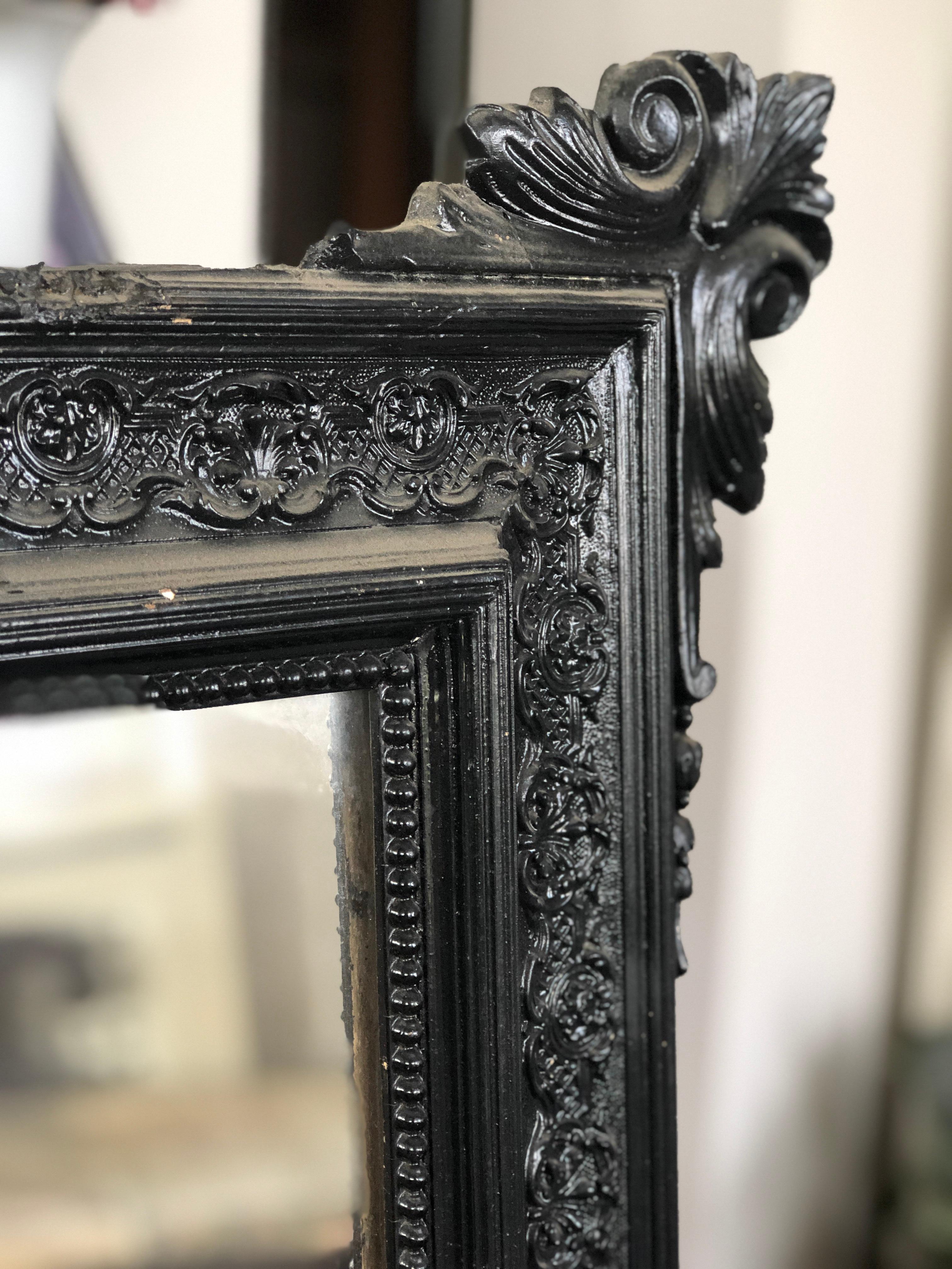 19th Century French Hand Carved Black Walnut Mirror with Original Crystal Glass 4