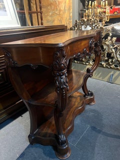 19th Century French Hand Carved Dark Walnut Console Table in Louis XV Style