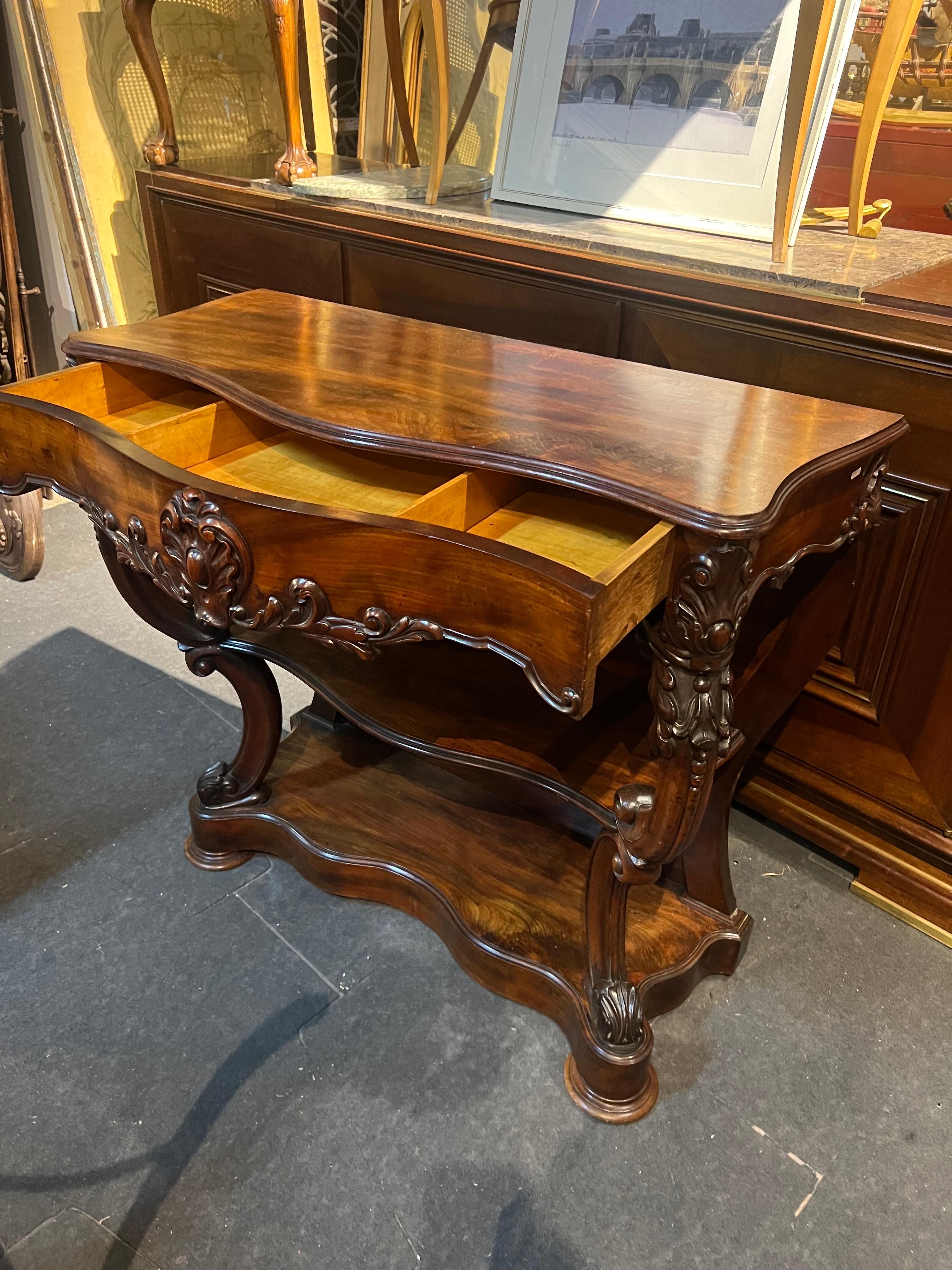 19th Century French Hand Carved Dark Walnut Console Table in Louis XV Style  For Sale 1