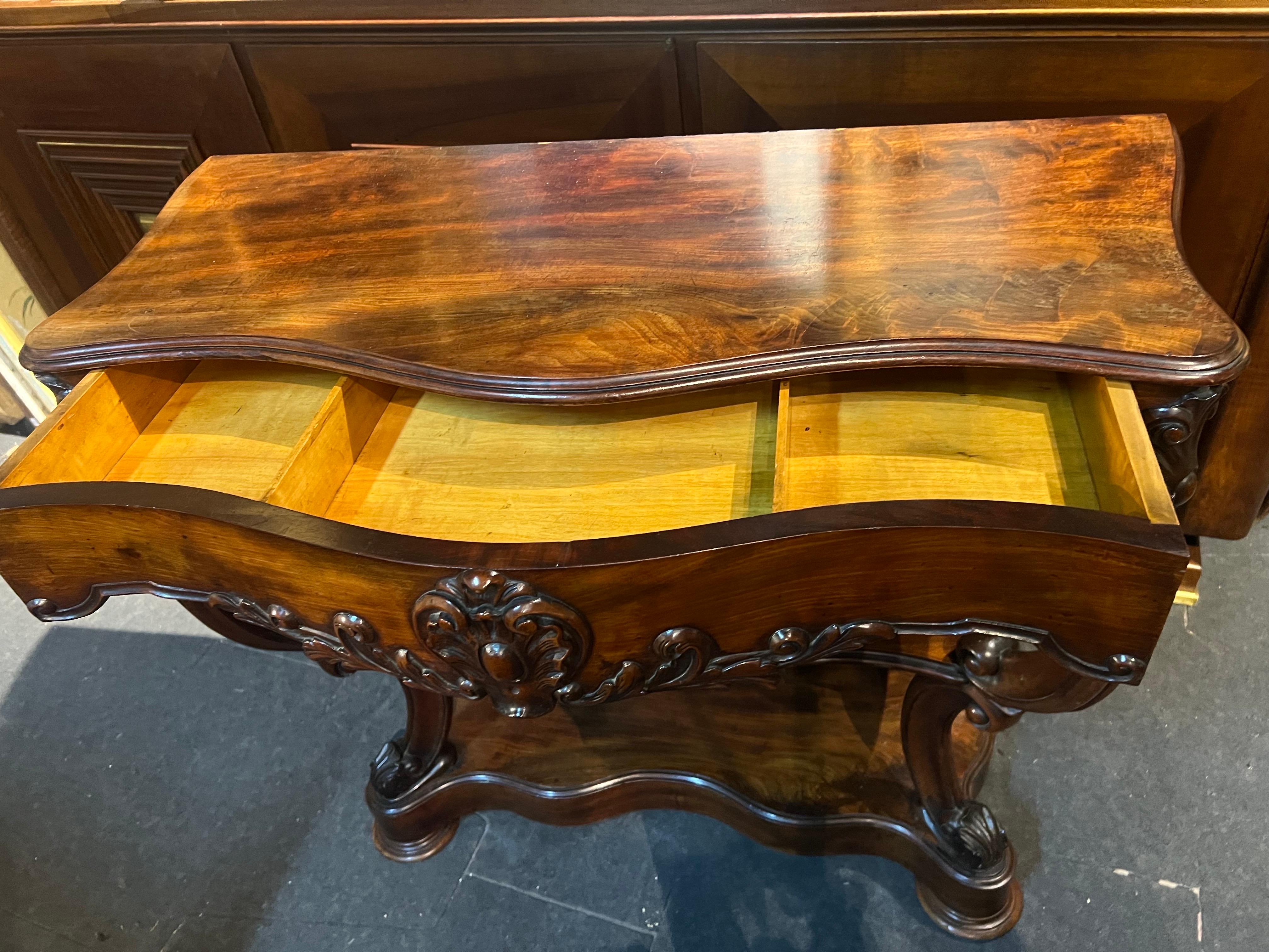 19th Century French Hand Carved Dark Walnut Console Table in Louis XV Style  For Sale 2