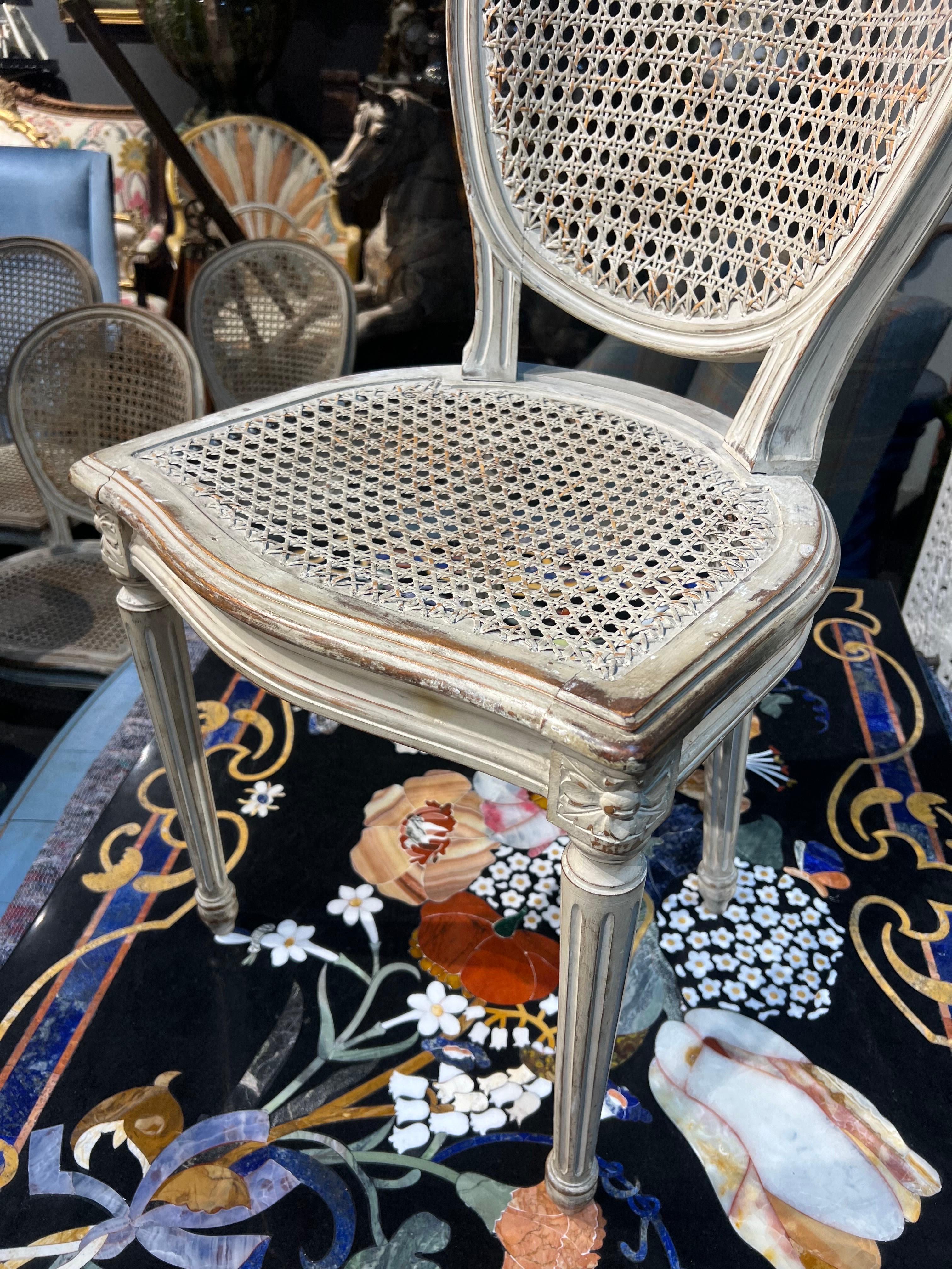 19th Century French Hand Carved Dining Chairs in Louis XVI Style with Cane Seats For Sale 1
