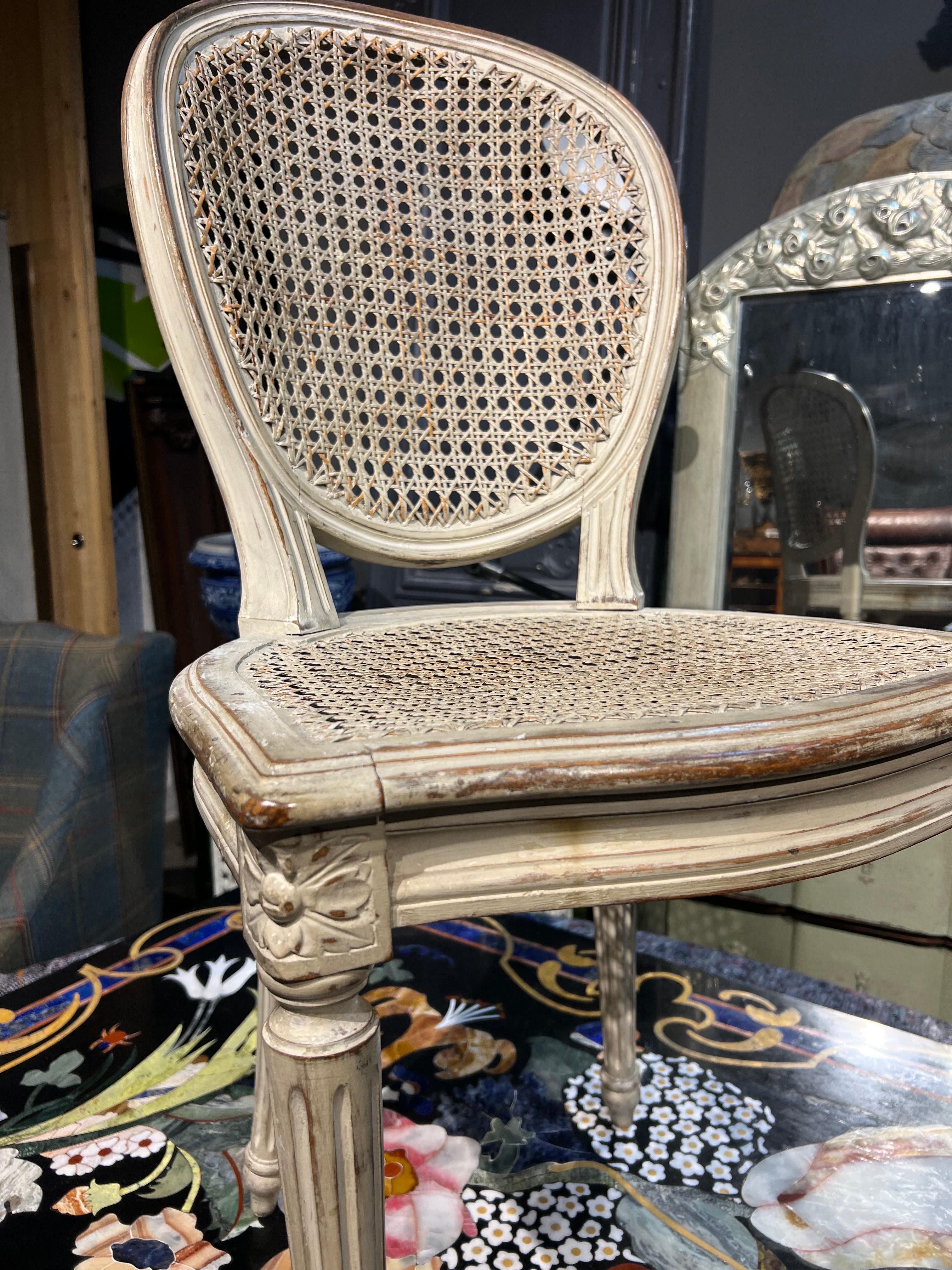 19th Century French Hand Carved Dining Chairs in Louis XVI Style with Cane Seats For Sale 2