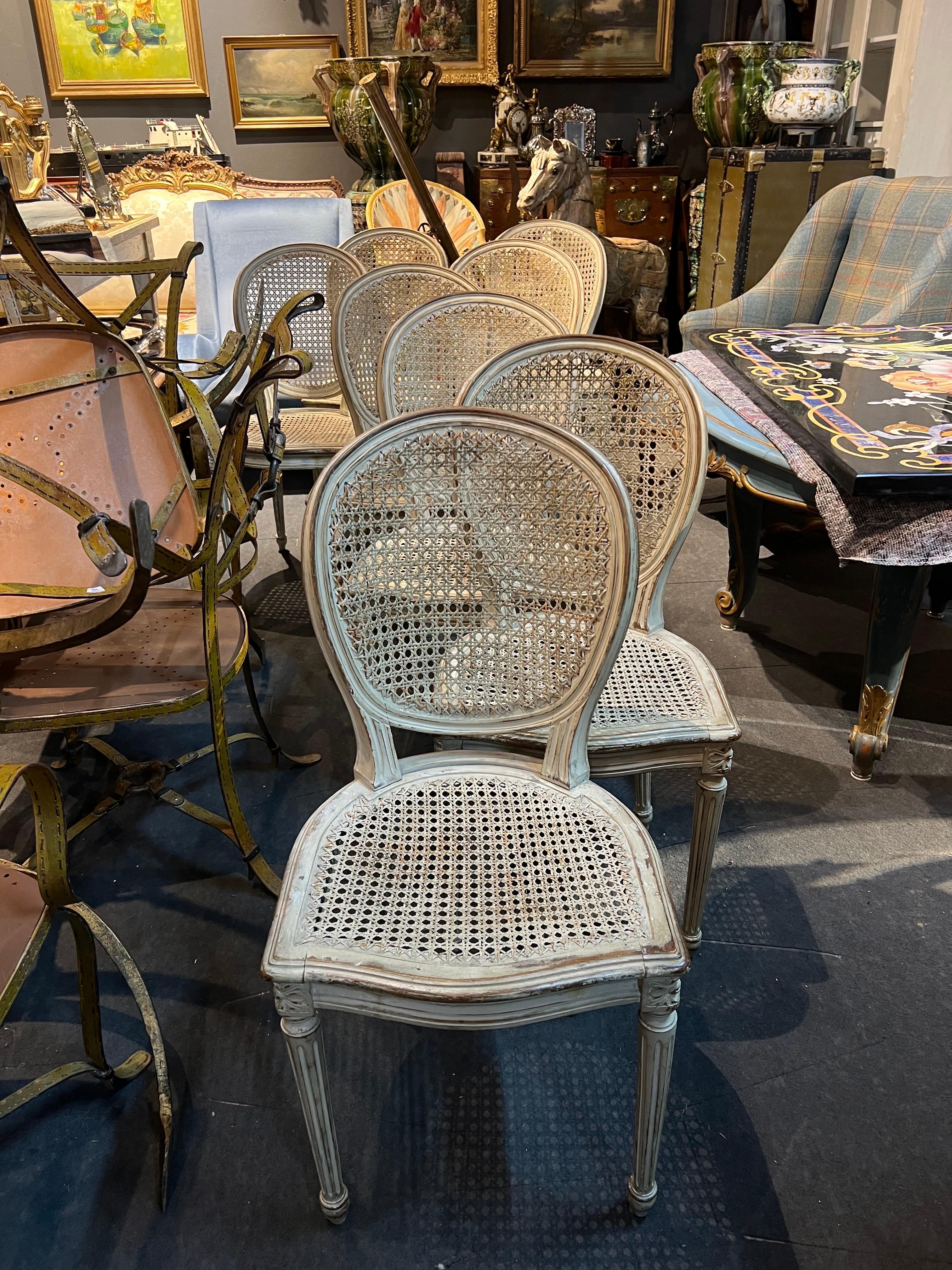 19th Century French Hand Carved Dining Chairs in Louis XVI Style with Cane Seats For Sale 3