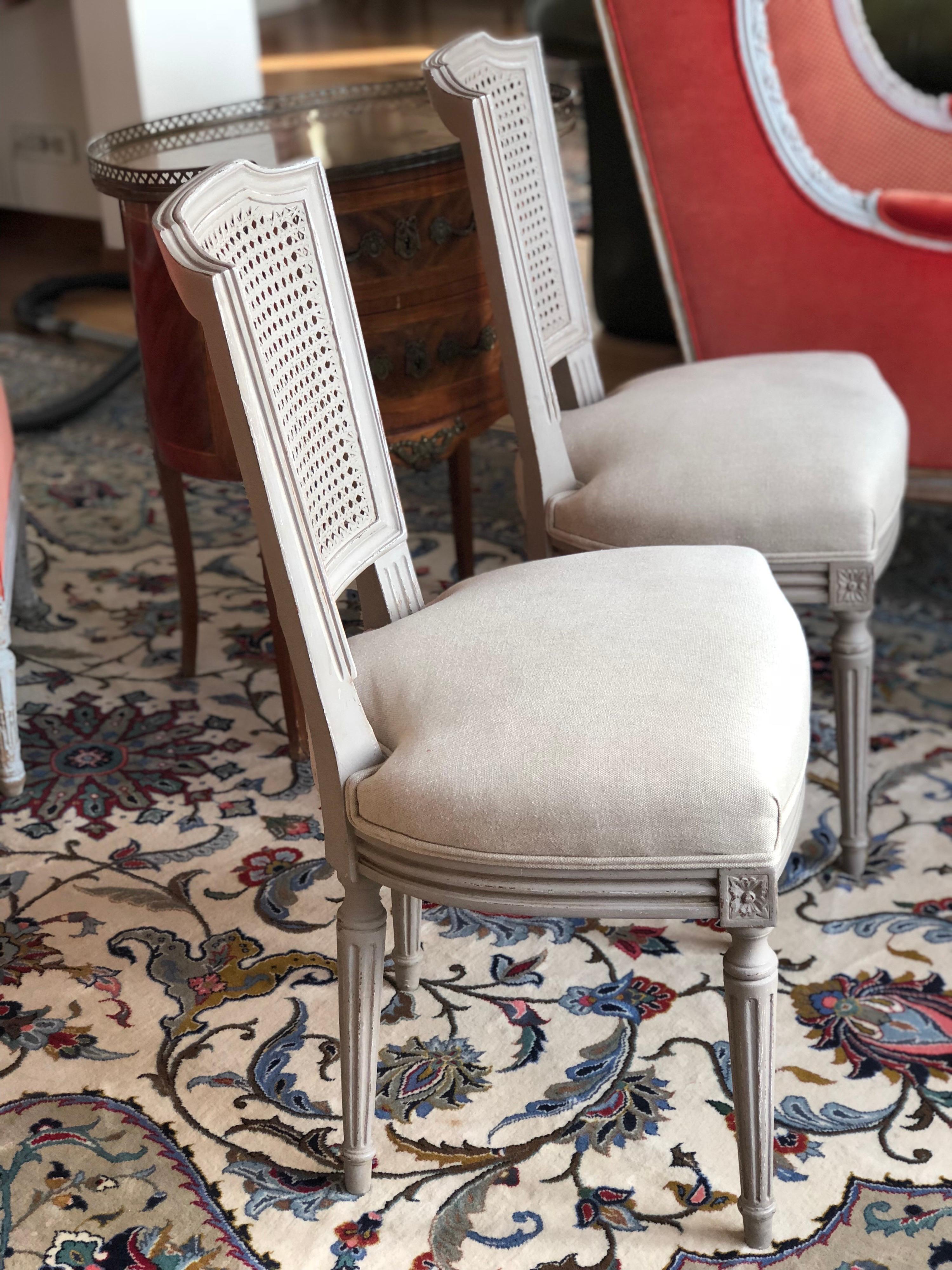 Louis XVI 19th Century French Hand Carved Dining Chairs with Cane Backs, circa 1870 For Sale