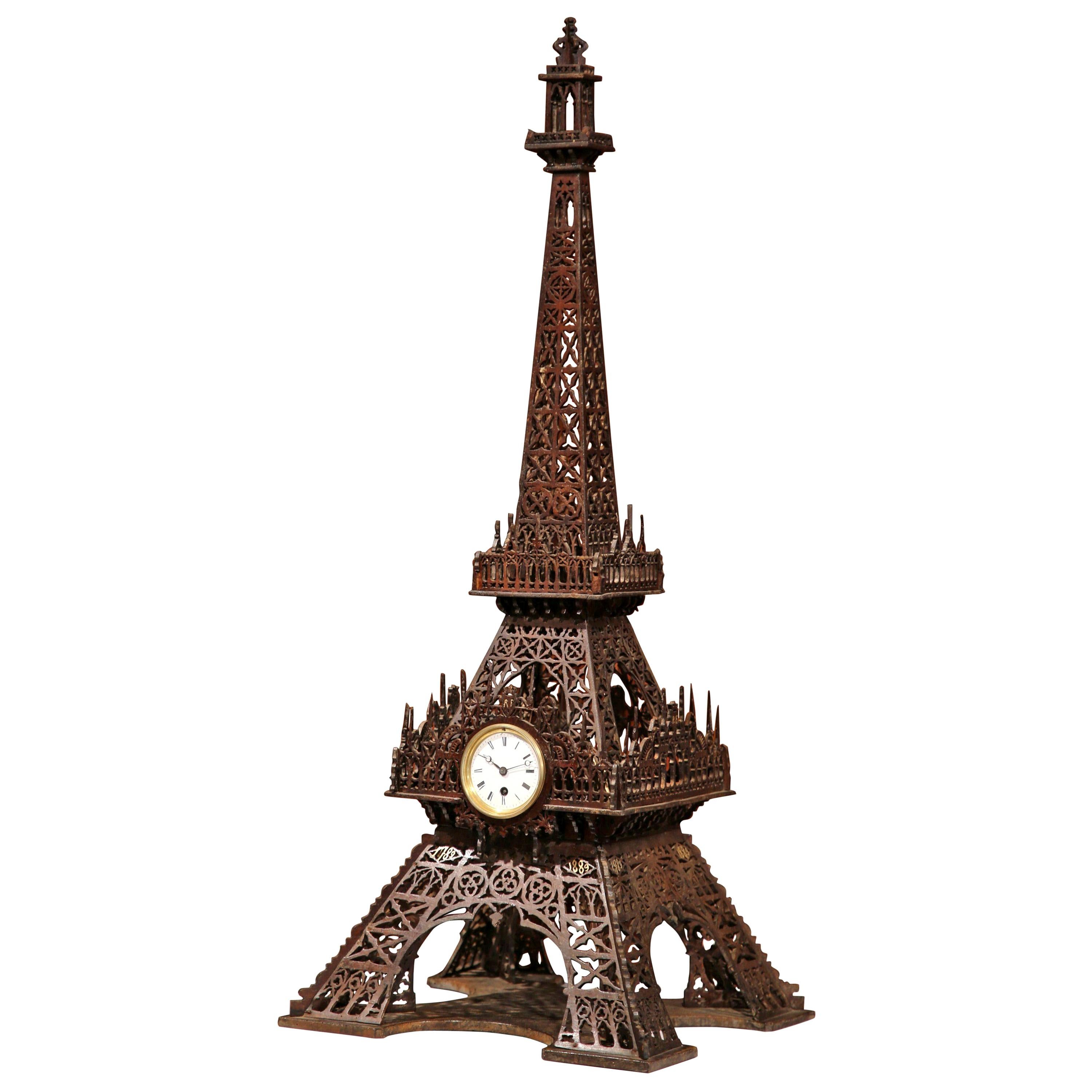19th Century French Hand Carved Eiffel Tower Clock
