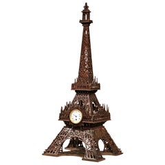 Antique 19th Century French Hand Carved Eiffel Tower Clock