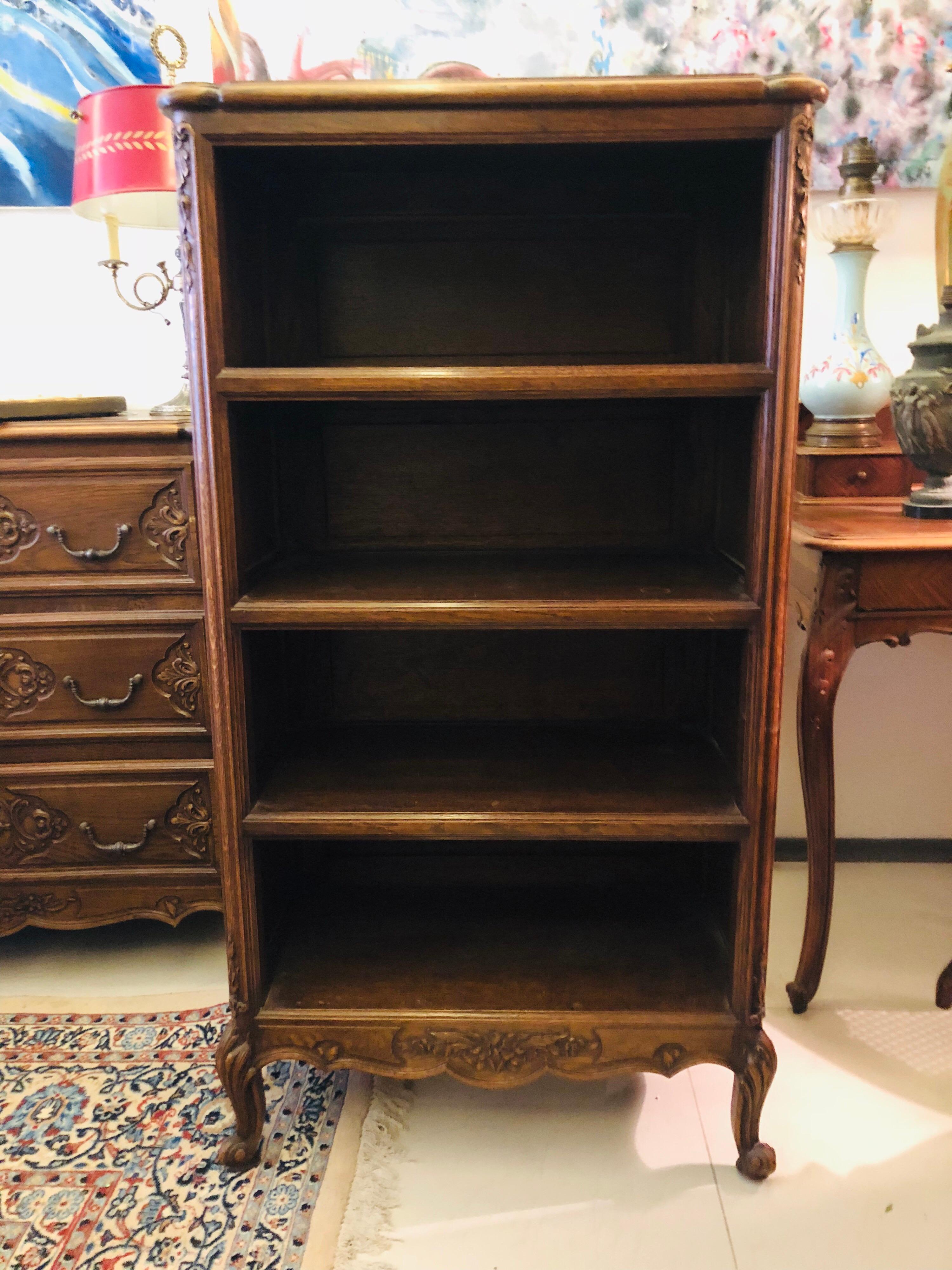 19th Century French Hand Carved Four Shelves Open Bookcase in Louis XV Style For Sale 3