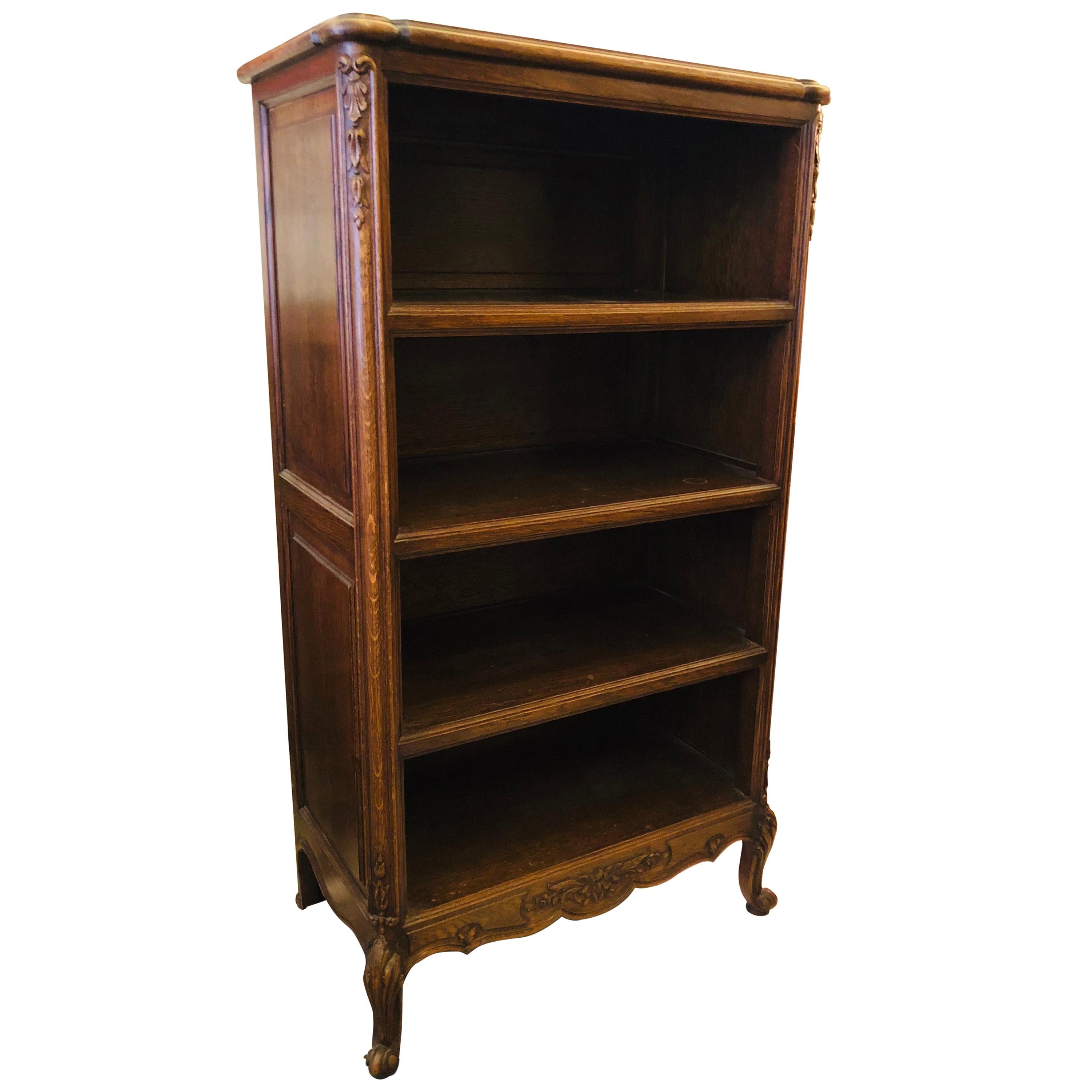 19th Century French Hand Carved Four Shelves Open Bookcase in Louis XV Style
