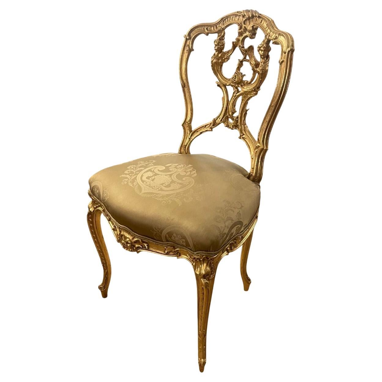 19th Century French Hand-Carved Gilded Chair For Sale