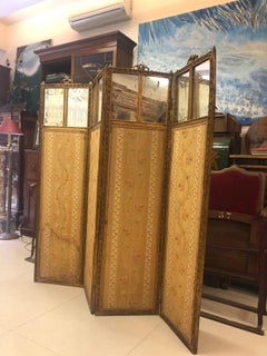 19th Century French Hand Carved Gilded Four Leaves Folding Screen