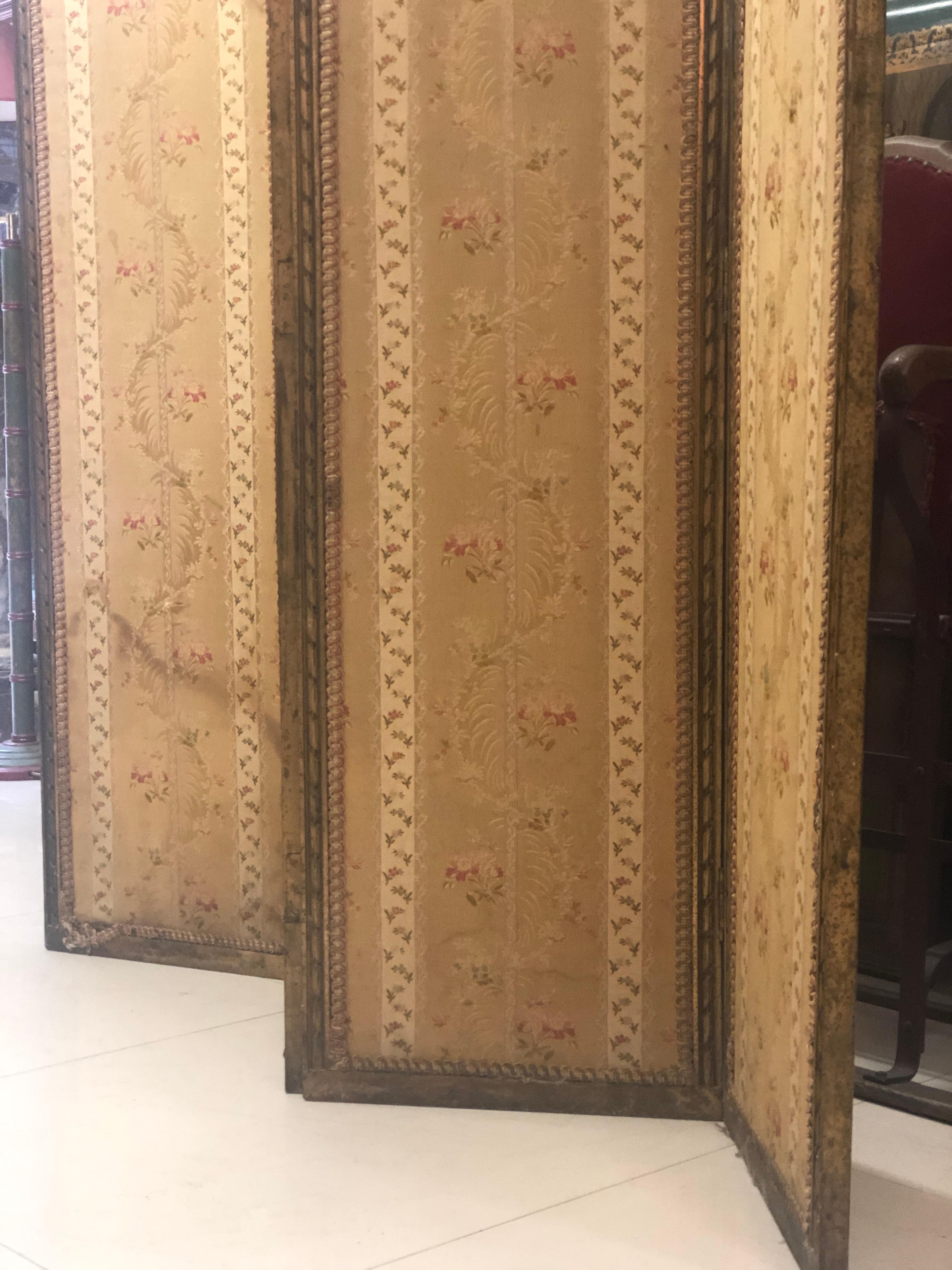 Louis XVI 19th Century French Hand Carved Gilded Four Leaves Folding Screen For Sale