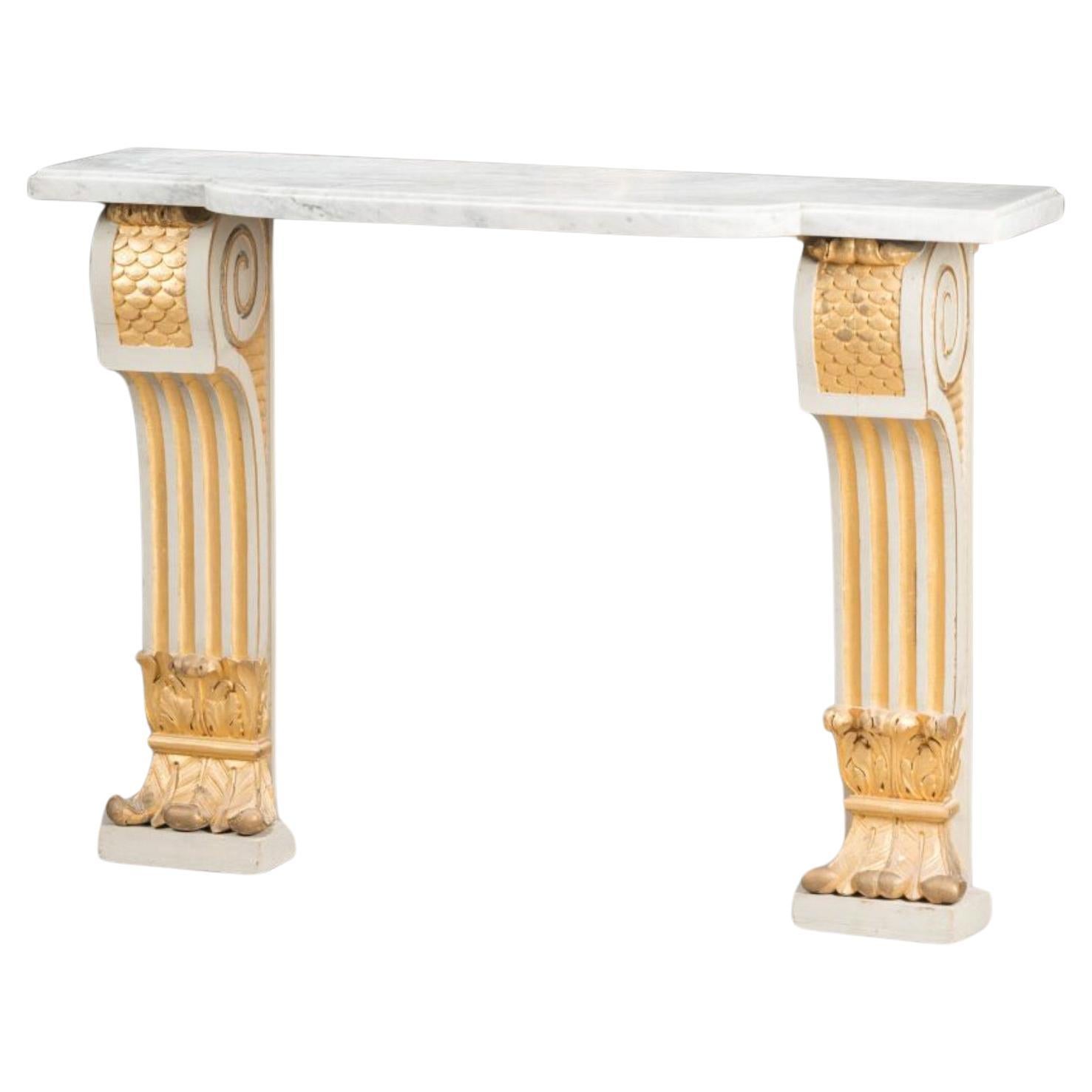 19th Century French Hand Carved Gilt Wood Console Table in Louis XVI Style 