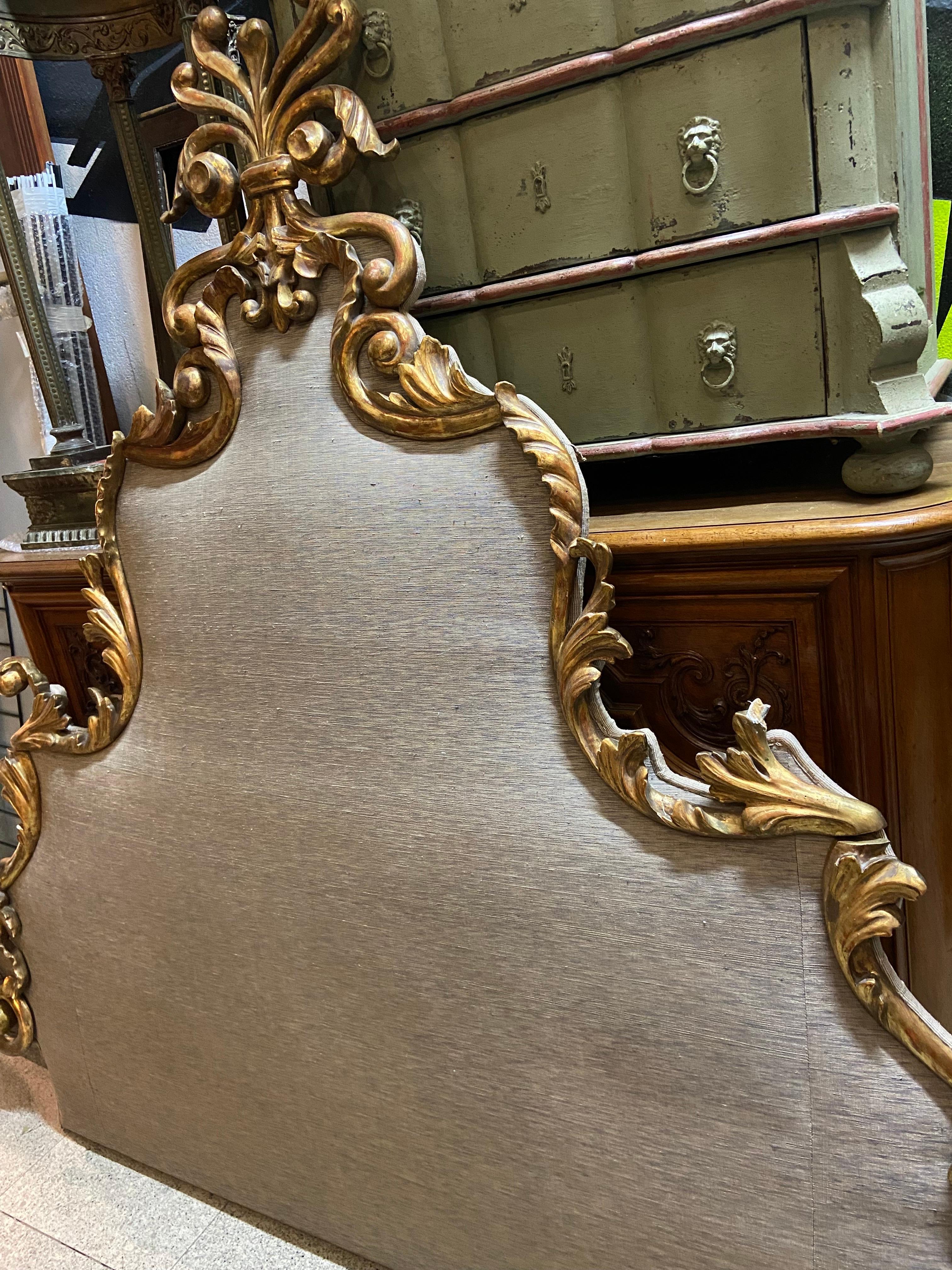 19th Century French Hand Carved Gilt Wood Queen Size Headboard in Rococo Style In Good Condition For Sale In Sofia, BG
