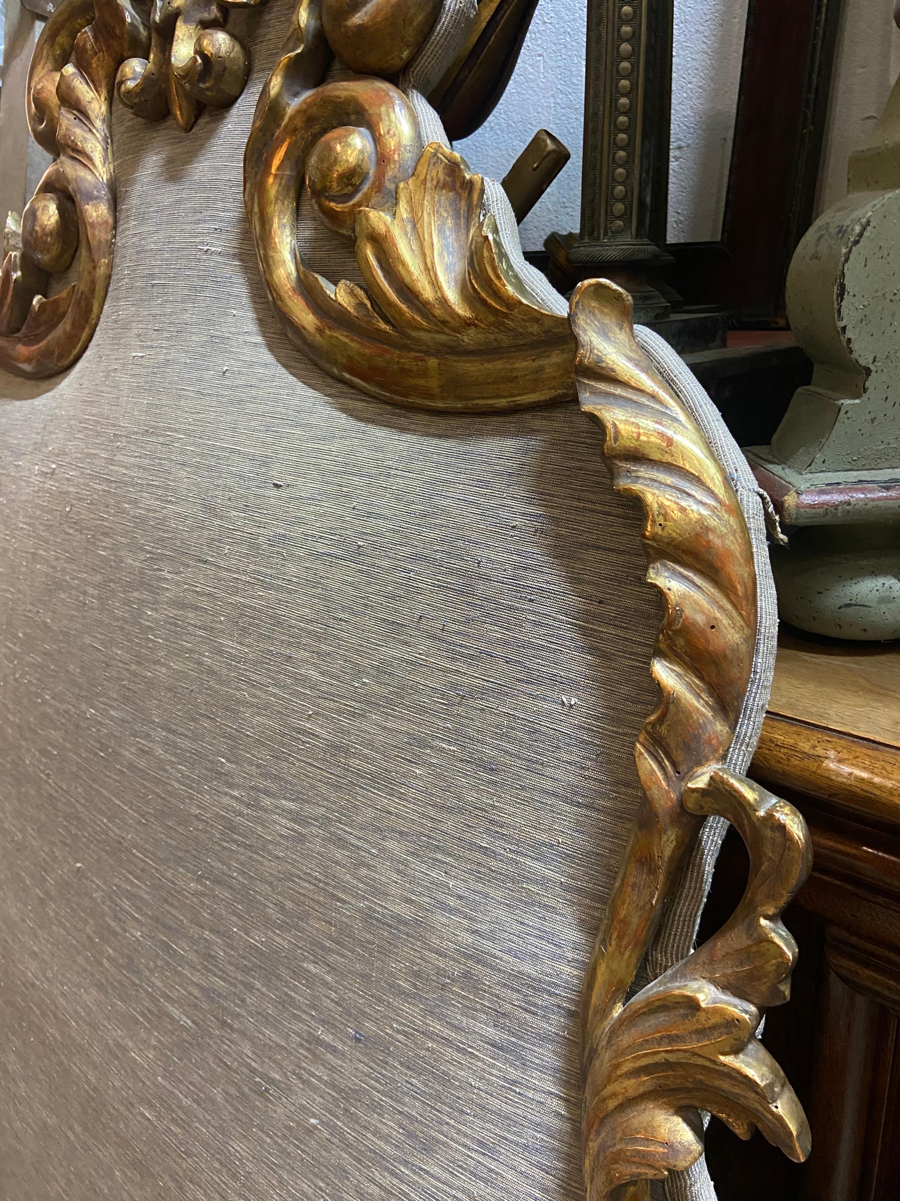 19th Century French Hand Carved Gilt Wood Queen Size Headboard in Rococo Style For Sale 2