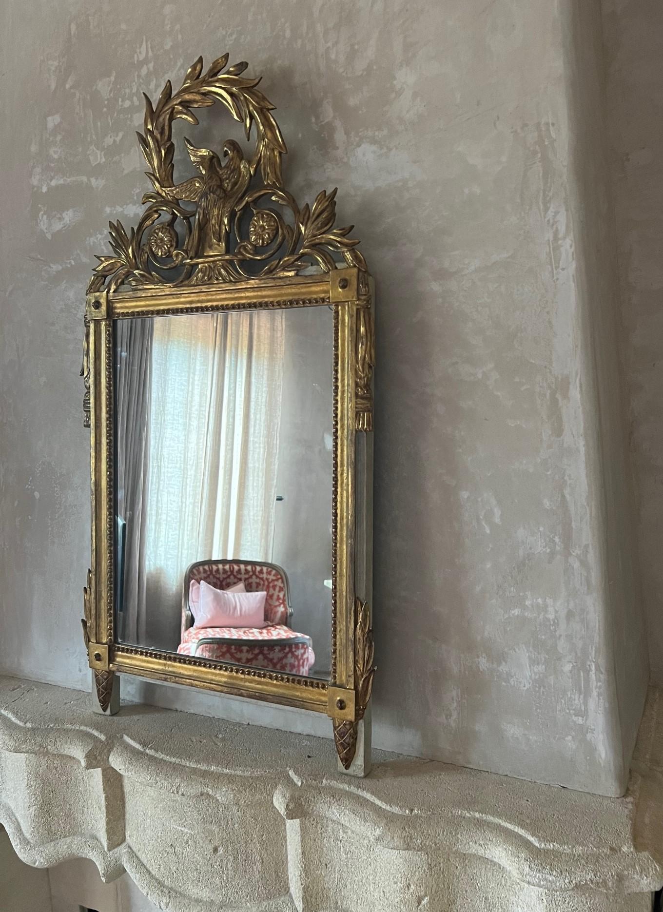 Hand-Carved 19th Century French Hand Carved Giltwood Bridal Mirror